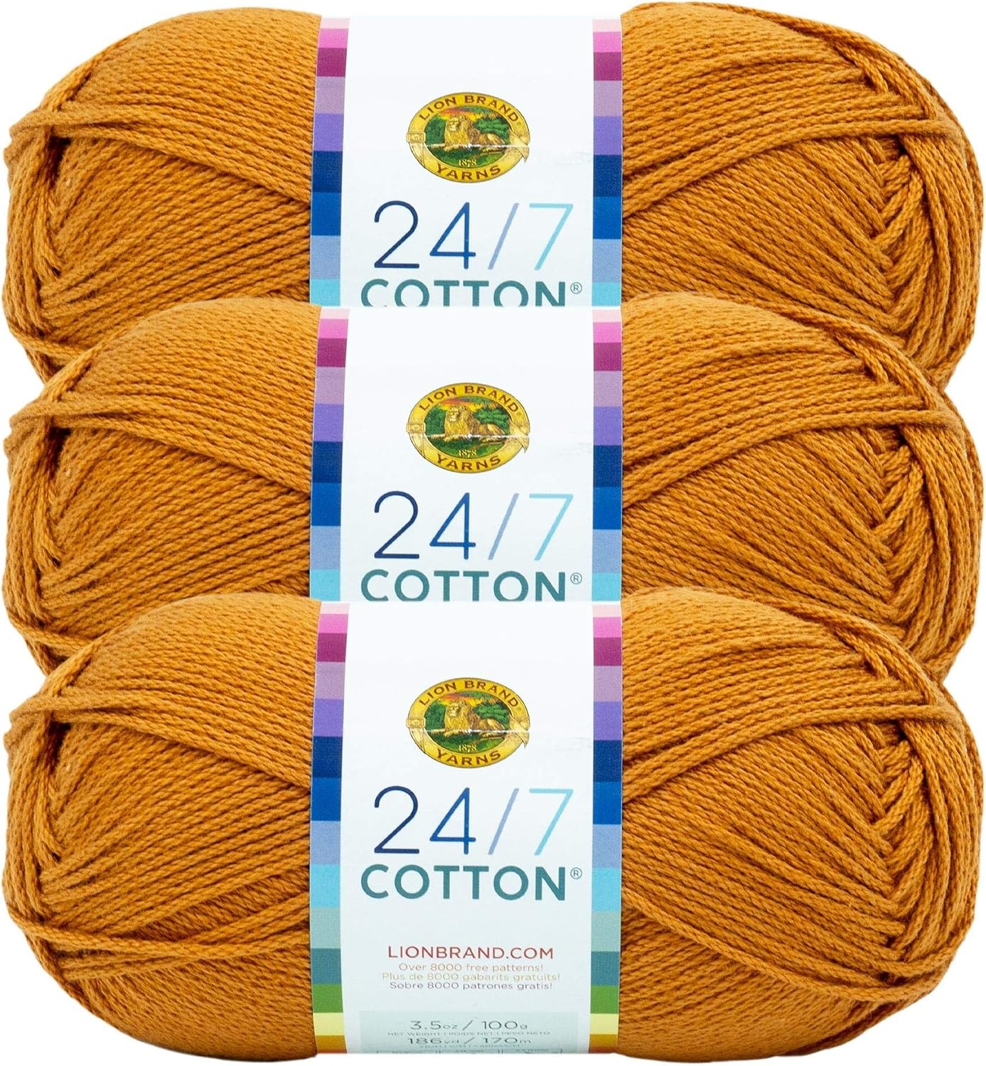 image:imageLion Brand Yarn 247 Cotton Mercerized Lightweight Yarn for Knitting Crochet and Crafts Tea Party 5 Pack Multicolor Pack of Natural Fiber for Breathable Tops Durable Bags and Dish ClothsAmber