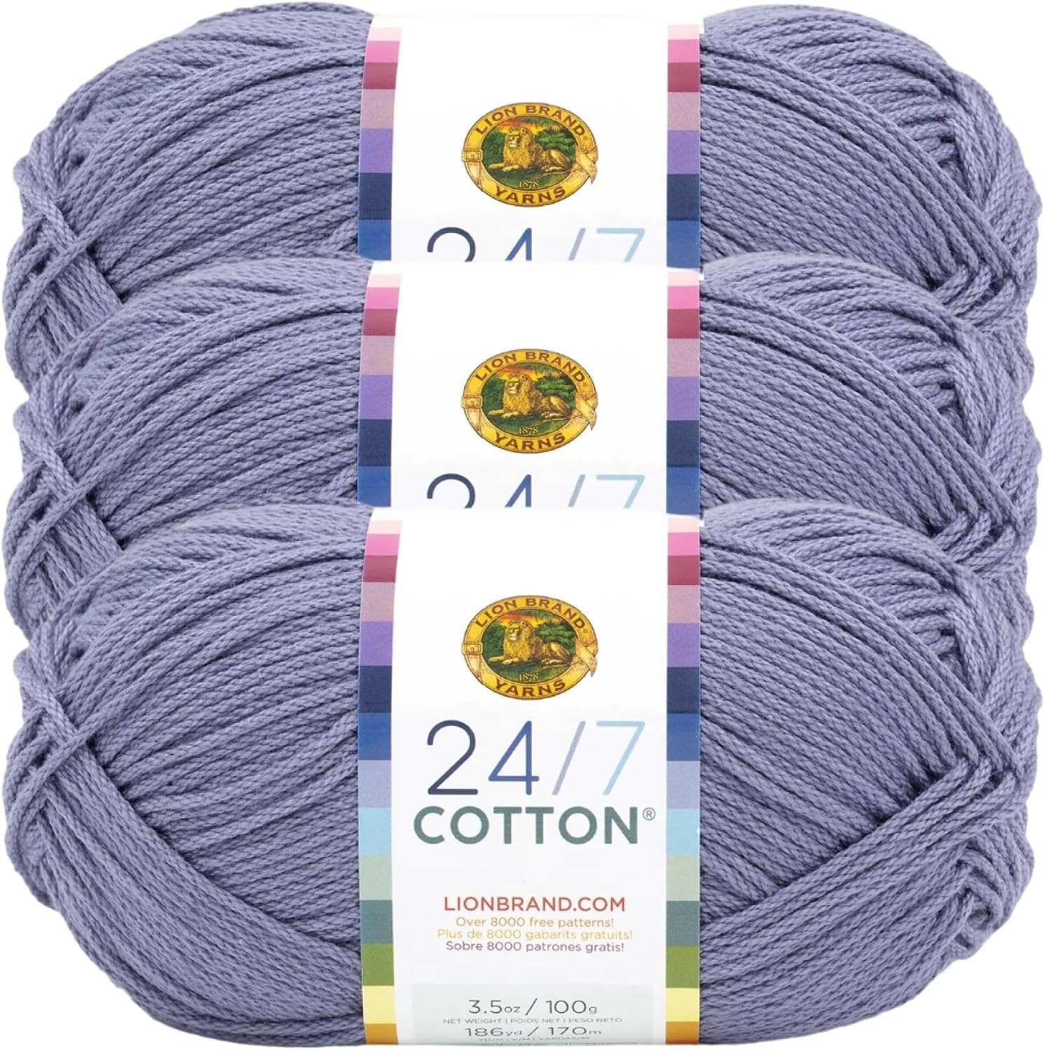image:imageLion Brand Yarn 247 Cotton Mercerized Lightweight Yarn for Knitting Crochet and Crafts Tea Party 5 Pack Multicolor Pack of Natural Fiber for Breathable Tops Durable Bags and Dish ClothsBlue Grey