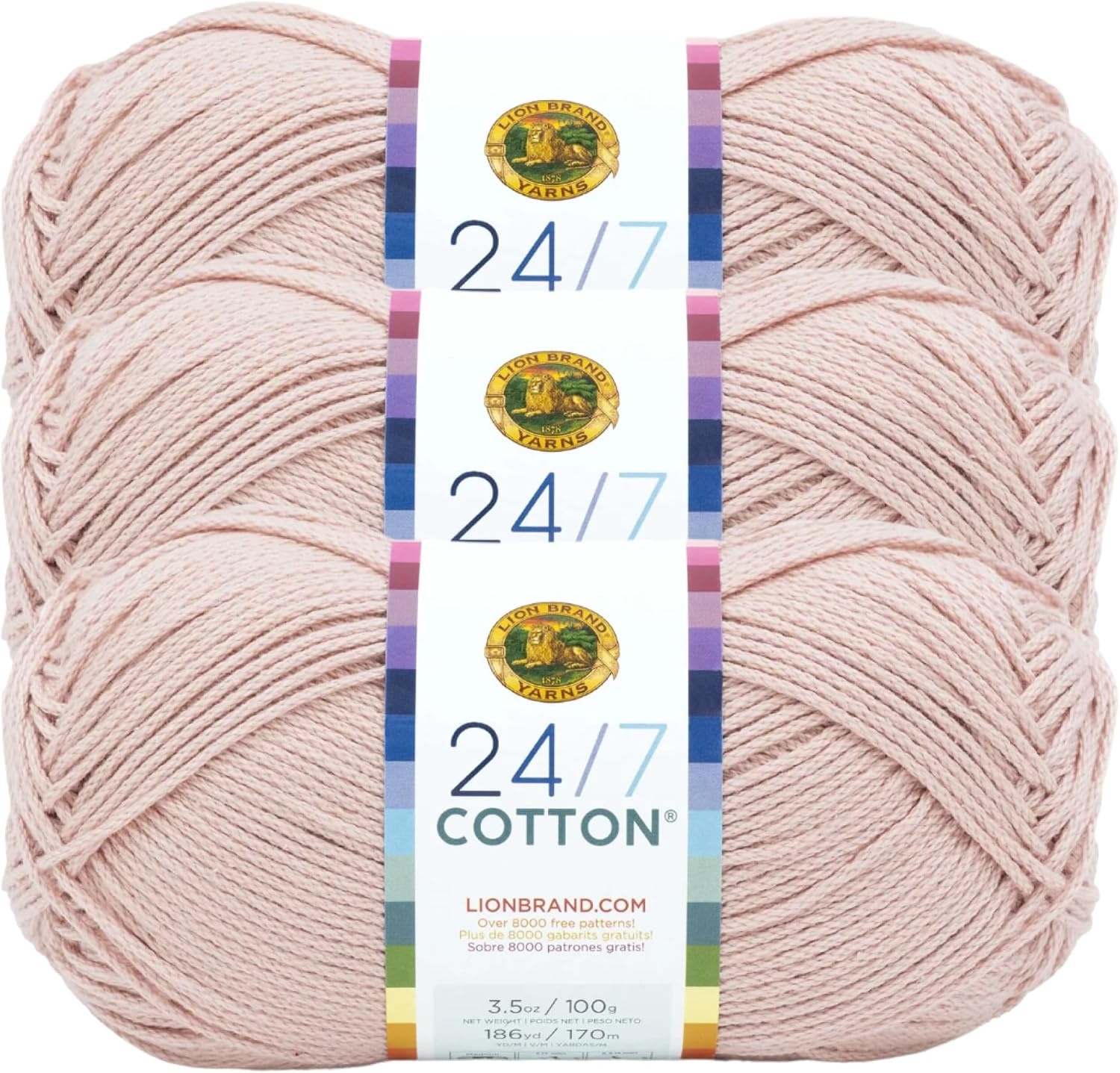 image:imageLion Brand Yarn 247 Cotton Mercerized Lightweight Yarn for Knitting Crochet and Crafts Tea Party 5 Pack Multicolor Pack of Natural Fiber for Breathable Tops Durable Bags and Dish ClothsBeechnut