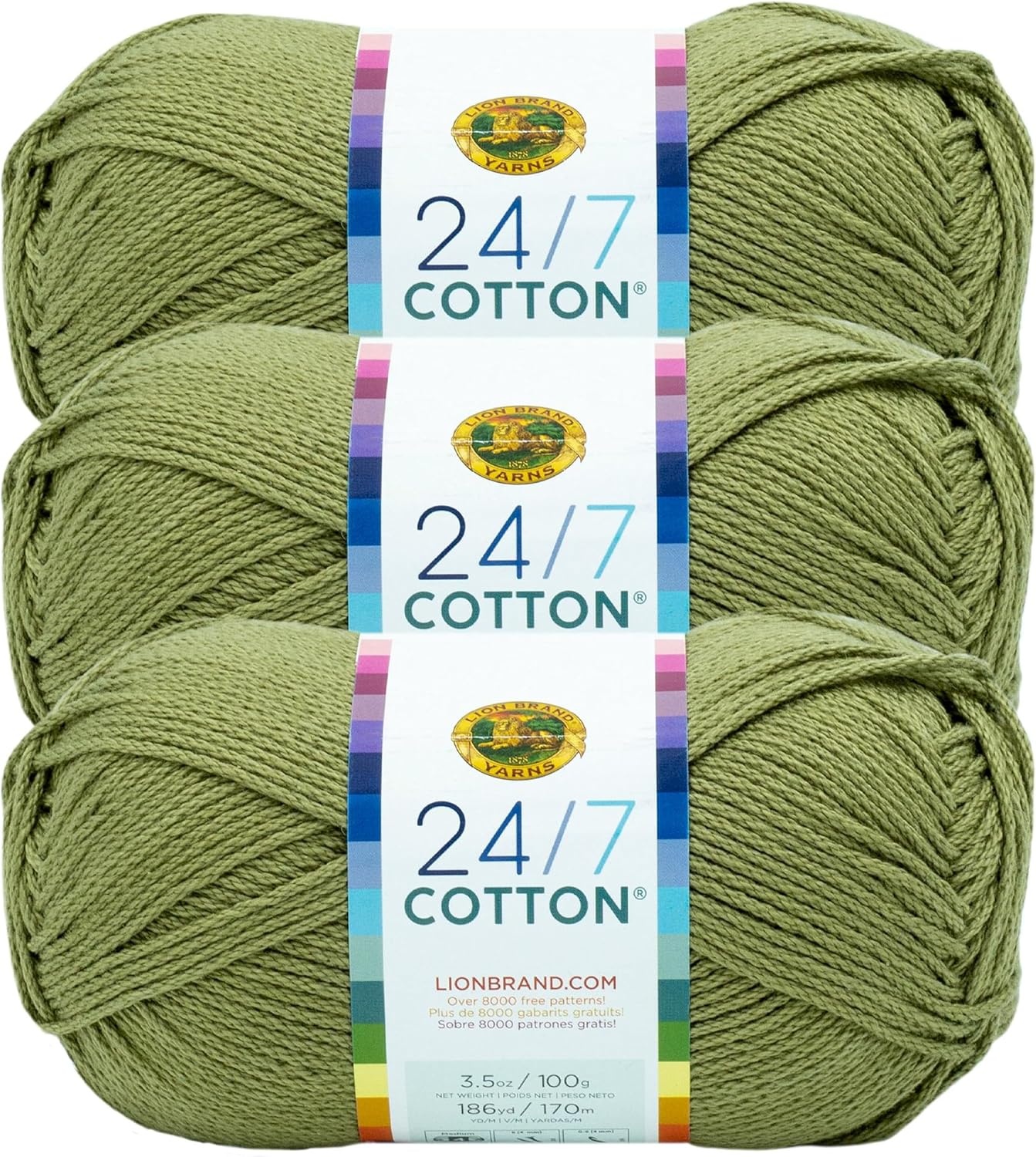 image:imageLion Brand Yarn 247 Cotton Mercerized Lightweight Yarn for Knitting Crochet and Crafts Tea Party 5 Pack Multicolor Pack of Natural Fiber for Breathable Tops Durable Bags and Dish ClothsBay Leaf