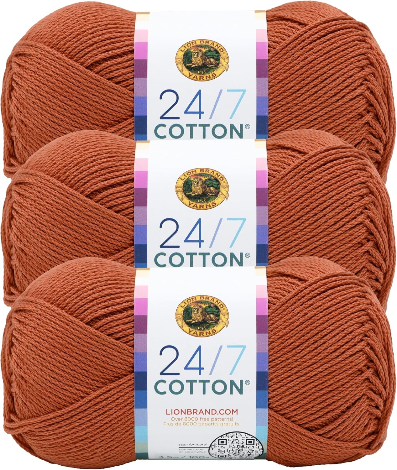 image:imageLion Brand Yarn 247 Cotton Mercerized Lightweight Yarn for Knitting Crochet and Crafts Tea Party 5 Pack Multicolor Pack of Natural Fiber for Breathable Tops Durable Bags and Dish ClothsHeatwave