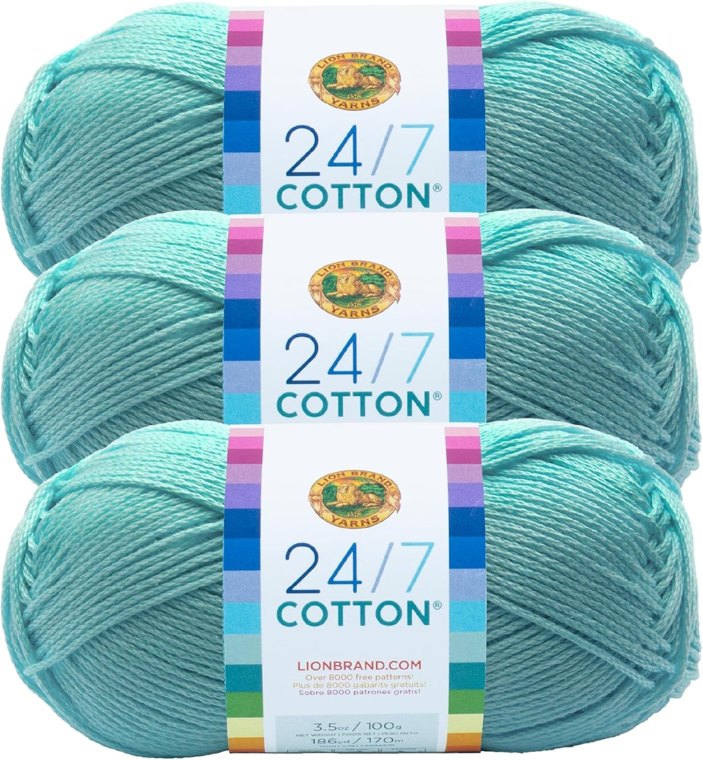image:imageLion Brand Yarn 247 Cotton Mercerized Lightweight Yarn for Knitting Crochet and Crafts Tea Party 5 Pack Multicolor Pack of Natural Fiber for Breathable Tops Durable Bags and Dish ClothsAqua