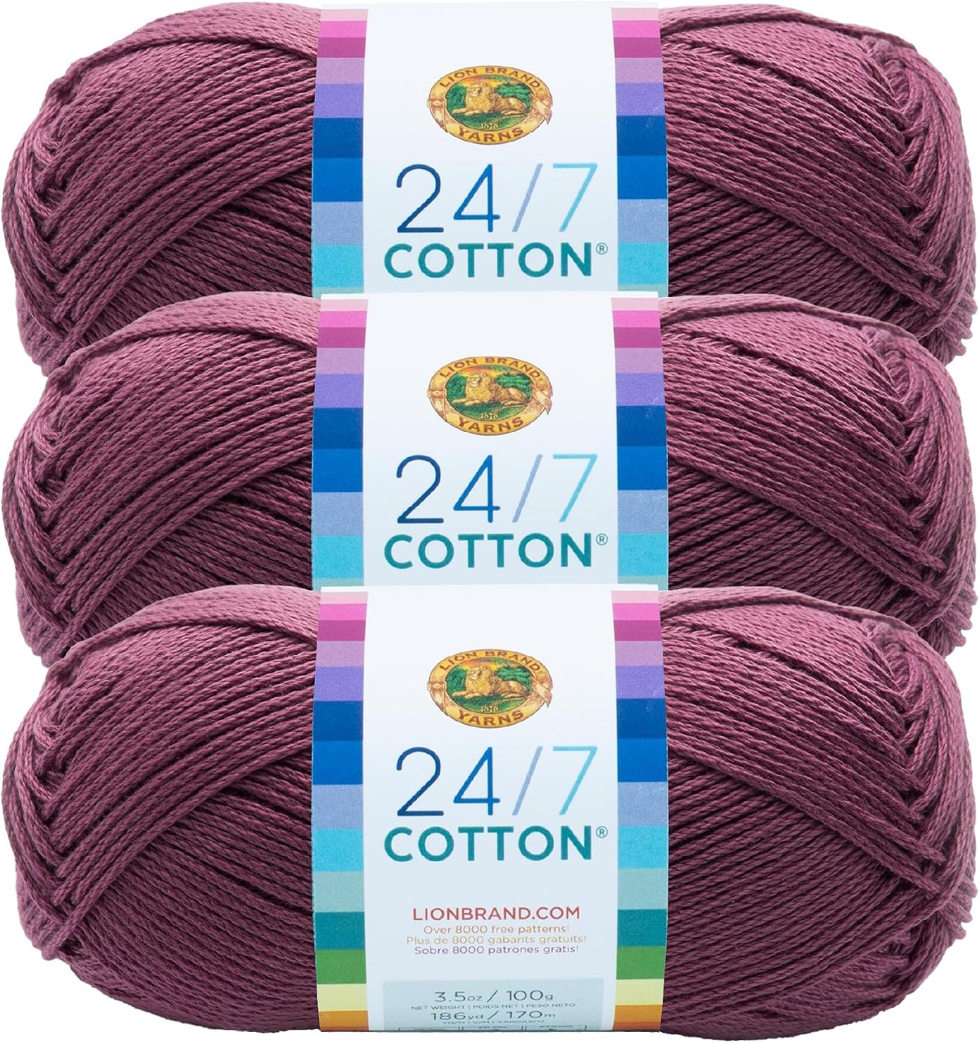 image:imageLion Brand Yarn 247 Cotton Mercerized Lightweight Yarn for Knitting Crochet and Crafts Tea Party 5 Pack Multicolor Pack of Natural Fiber for Breathable Tops Durable Bags and Dish ClothsLilac