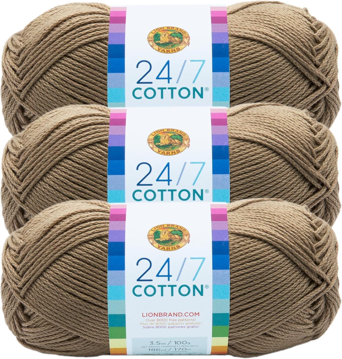 image:imageLion Brand Yarn 247 Cotton Mercerized Lightweight Yarn for Knitting Crochet and Crafts Tea Party 5 Pack Multicolor Pack of Natural Fiber for Breathable Tops Durable Bags and Dish ClothsTaupe
