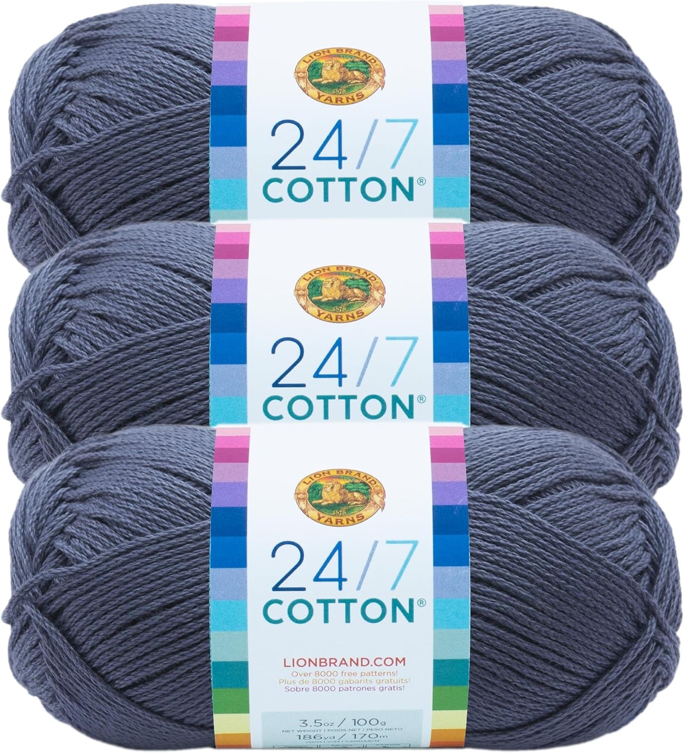 image:imageLion Brand Yarn 247 Cotton Mercerized Lightweight Yarn for Knitting Crochet and Crafts Tea Party 5 Pack Multicolor Pack of Natural Fiber for Breathable Tops Durable Bags and Dish ClothsDenim