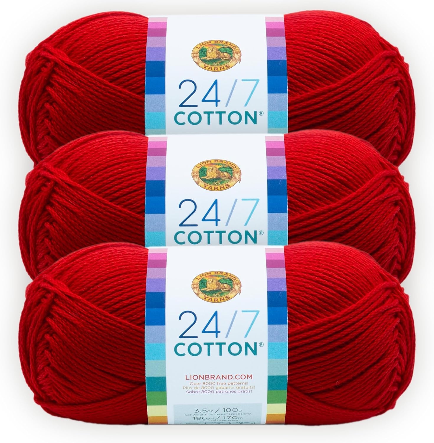 image:imageLion Brand Yarn 247 Cotton Mercerized Lightweight Yarn for Knitting Crochet and Crafts Tea Party 5 Pack Multicolor Pack of Natural Fiber for Breathable Tops Durable Bags and Dish ClothsRed