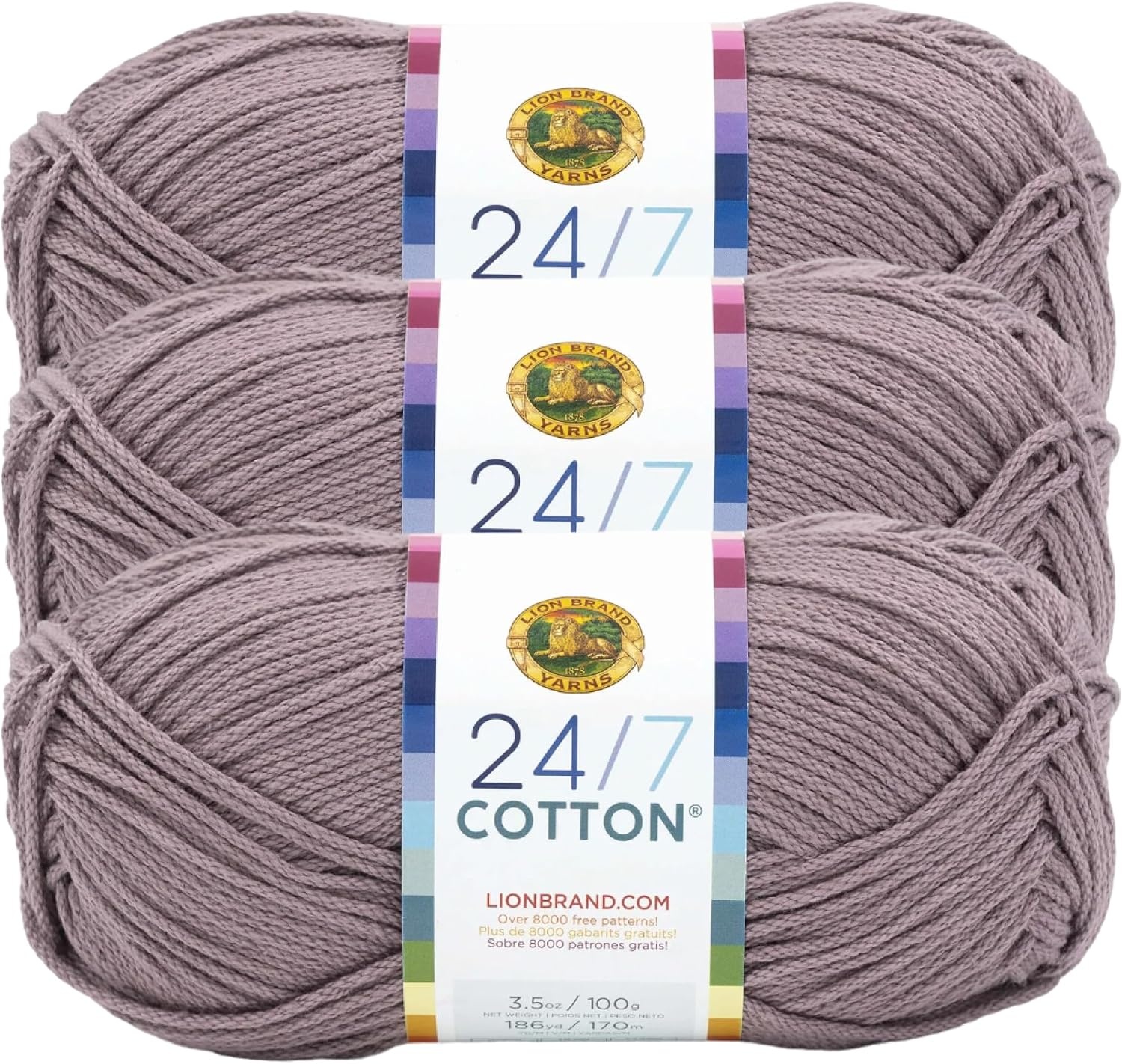 image:imageLion Brand Yarn 247 Cotton Mercerized Lightweight Yarn for Knitting Crochet and Crafts Tea Party 5 Pack Multicolor Pack of Natural Fiber for Breathable Tops Durable Bags and Dish ClothsVintage Lilac