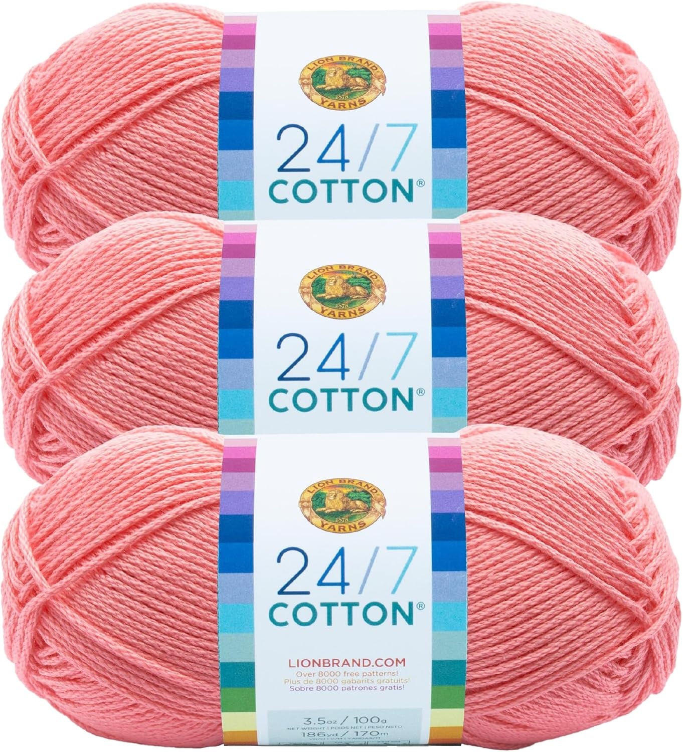 image:imageLion Brand Yarn 247 Cotton Mercerized Lightweight Yarn for Knitting Crochet and Crafts Tea Party 5 Pack Multicolor Pack of Natural Fiber for Breathable Tops Durable Bags and Dish ClothsPink
