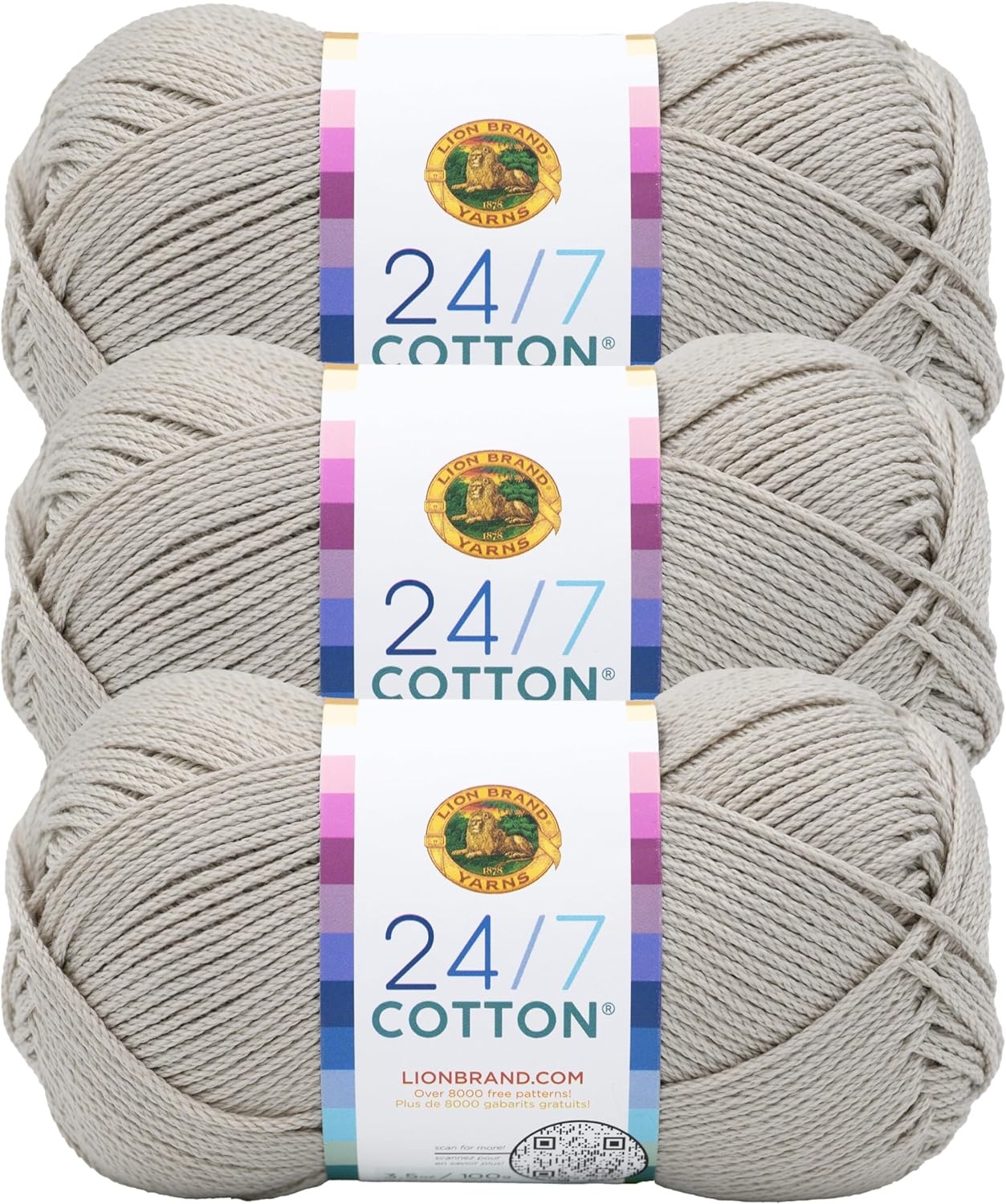 image:imageLion Brand Yarn 247 Cotton Mercerized Lightweight Yarn for Knitting Crochet and Crafts Tea Party 5 Pack Multicolor Pack of Natural Fiber for Breathable Tops Durable Bags and Dish ClothsLinen