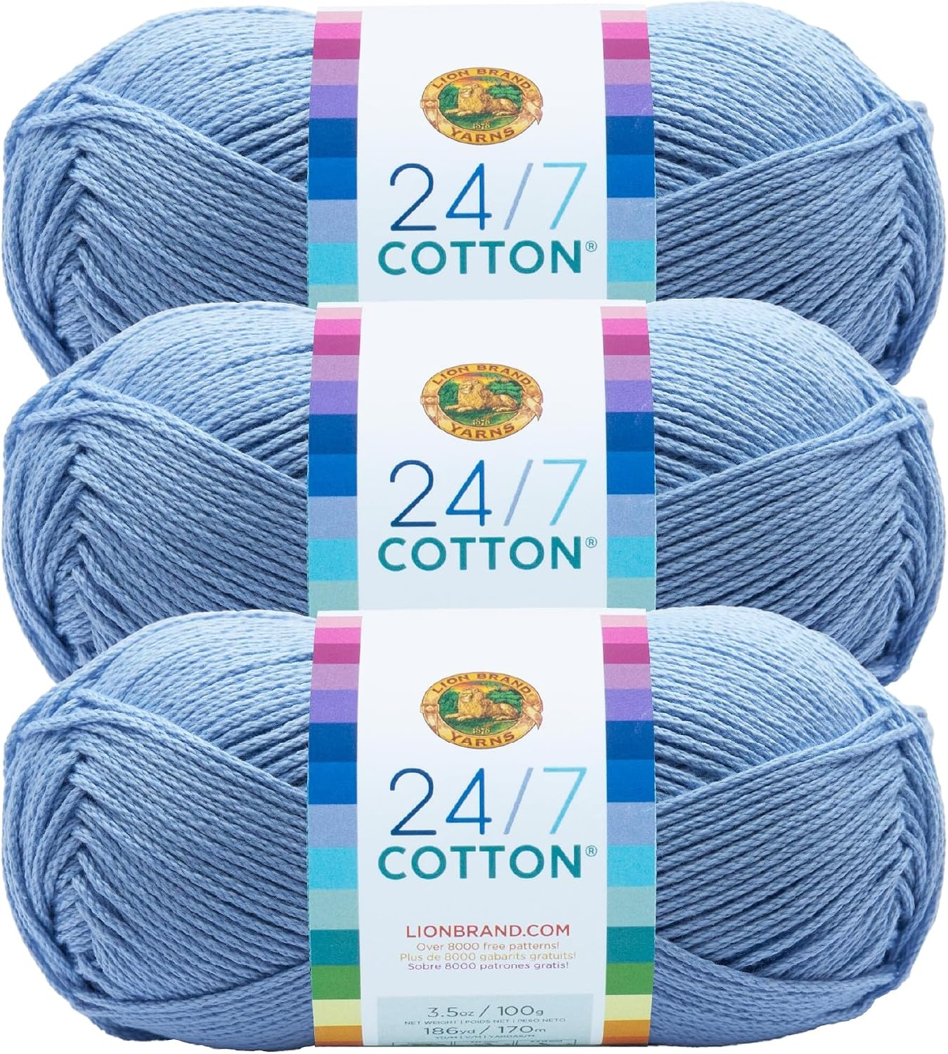 image:imageLion Brand Yarn 247 Cotton Mercerized Lightweight Yarn for Knitting Crochet and Crafts Tea Party 5 Pack Multicolor Pack of Natural Fiber for Breathable Tops Durable Bags and Dish ClothsSky