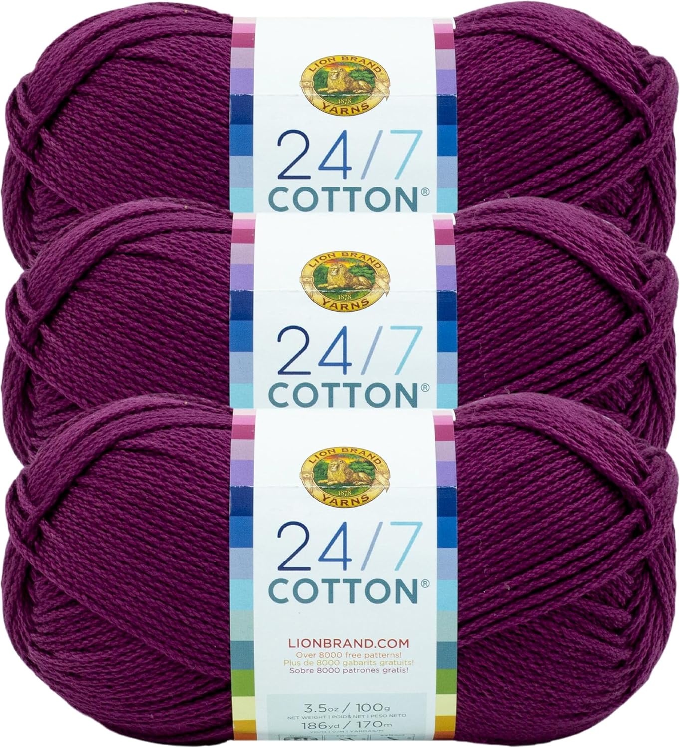 image:imageLion Brand Yarn 247 Cotton Mercerized Lightweight Yarn for Knitting Crochet and Crafts Tea Party 5 Pack Multicolor Pack of Natural Fiber for Breathable Tops Durable Bags and Dish ClothsBeets
