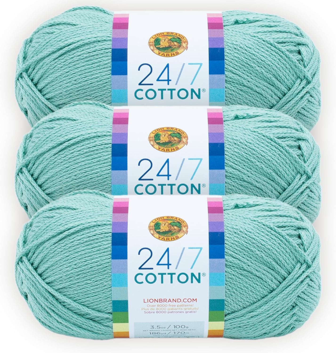 image:imageLion Brand Yarn 247 Cotton Mercerized Lightweight Yarn for Knitting Crochet and Crafts Tea Party 5 Pack Multicolor Pack of Natural Fiber for Breathable Tops Durable Bags and Dish ClothsSucculent