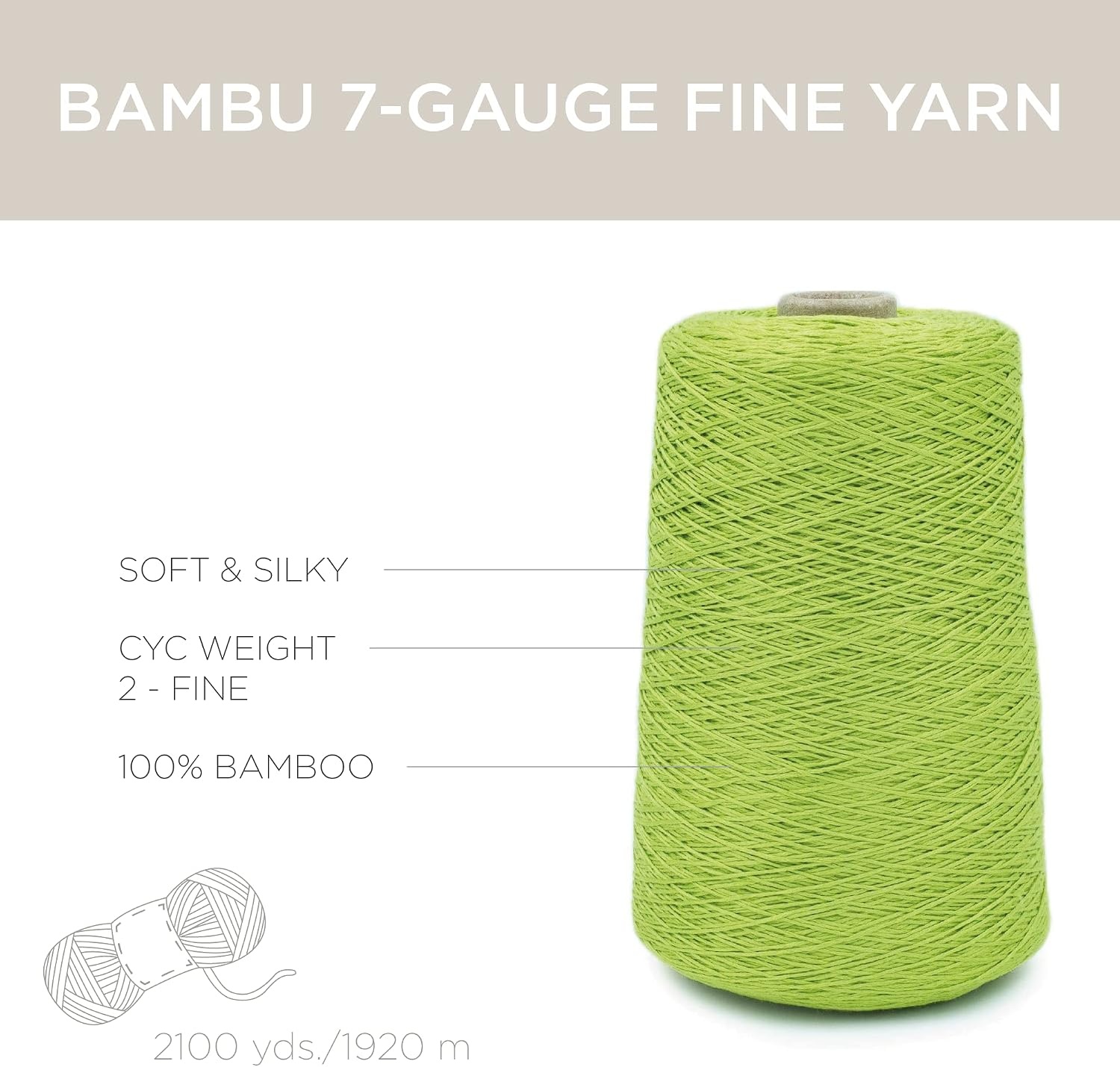 image:imageSilk City Fibers Bambu 7gg 100 Viscose derived from Bamboo Yarn for Machine Knitting Weaving and Crochet Cyclamen 1 Cone Designer Yarn for Garments Soft Shawls and Fingering Weight ProjectsLime