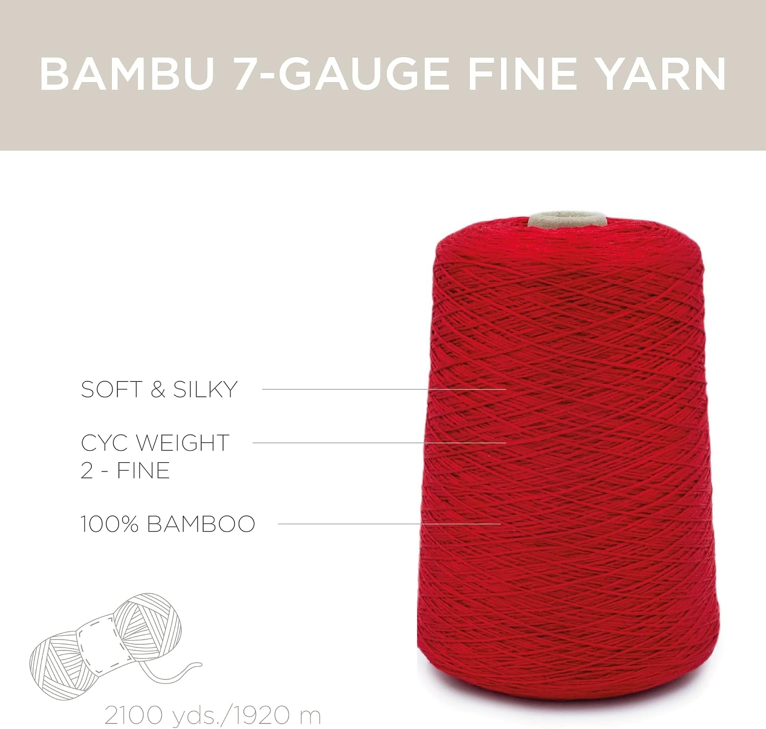 image:imageSilk City Fibers Bambu 7gg 100 Viscose derived from Bamboo Yarn for Machine Knitting Weaving and Crochet Cyclamen 1 Cone Designer Yarn for Garments Soft Shawls and Fingering Weight ProjectsRed Passion