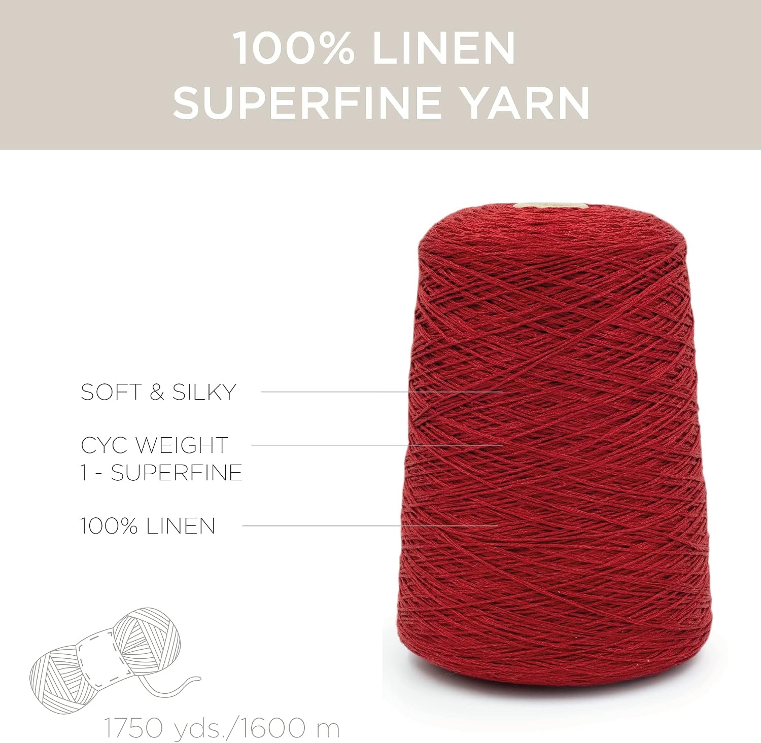 image:imageSilk City Fibers Linen 7 100 Fine Linen Yarn for Machine Knitting Weaving and Crochet Tin 1 Cone Designer Yarn for Premium Garments Soft Shawls and Sport Weight ProjectsFire Red