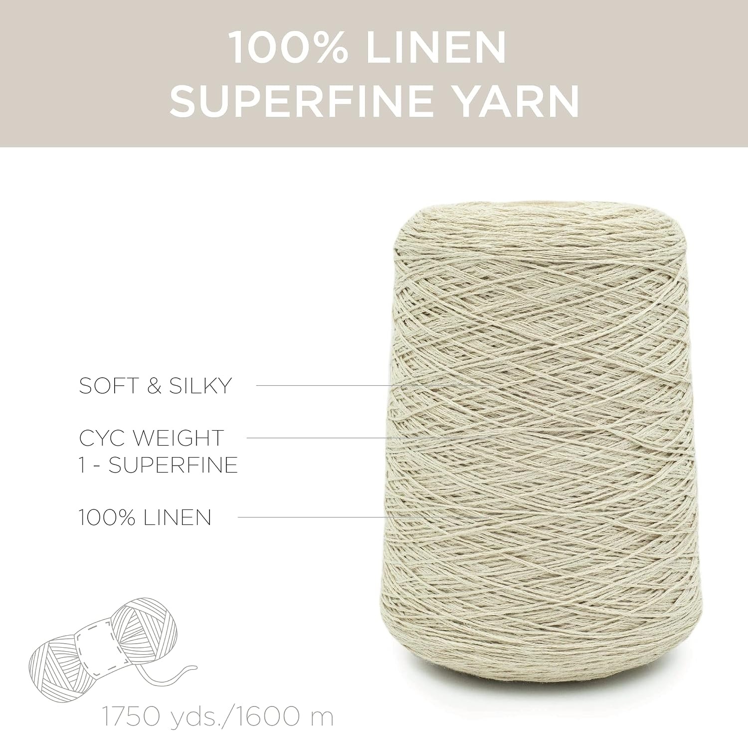 image:imageSilk City Fibers Linen 7 100 Fine Linen Yarn for Machine Knitting Weaving and Crochet Tin 1 Cone Designer Yarn for Premium Garments Soft Shawls and Sport Weight ProjectsDune