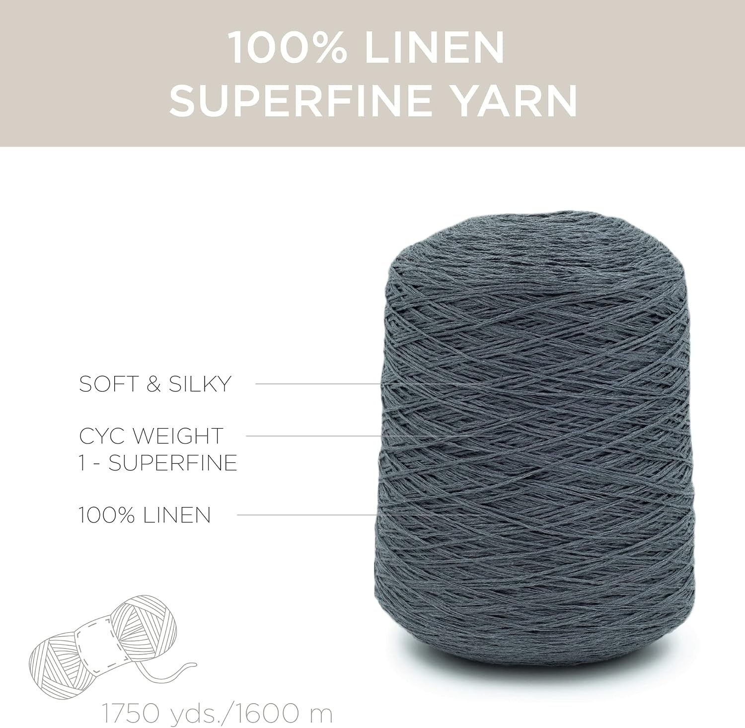 image:imageSilk City Fibers Linen 7 100 Fine Linen Yarn for Machine Knitting Weaving and Crochet Tin 1 Cone Designer Yarn for Premium Garments Soft Shawls and Sport Weight ProjectsCharcoal
