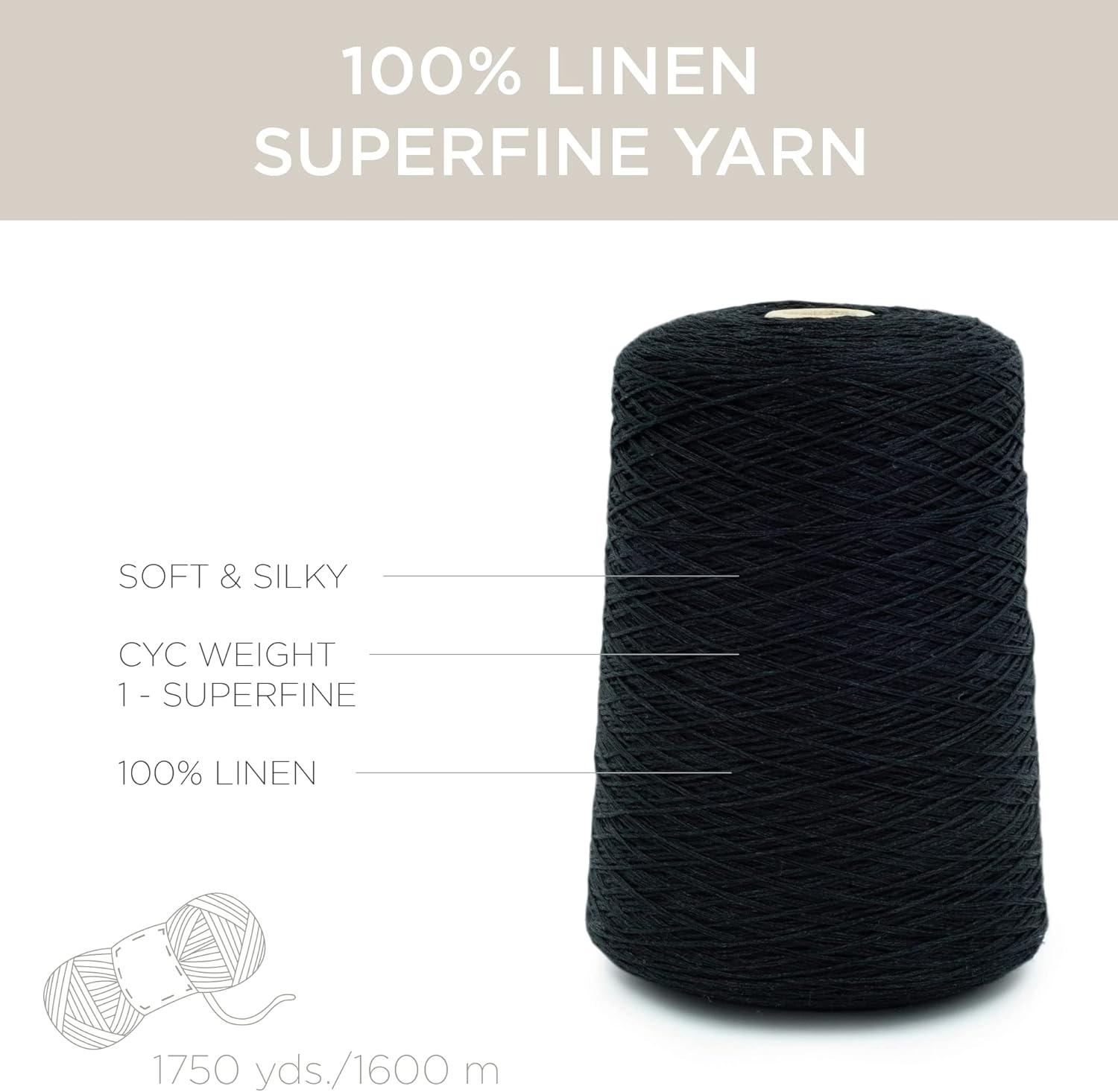 image:imageSilk City Fibers Linen 7 100 Fine Linen Yarn for Machine Knitting Weaving and Crochet Tin 1 Cone Designer Yarn for Premium Garments Soft Shawls and Sport Weight ProjectsBlack