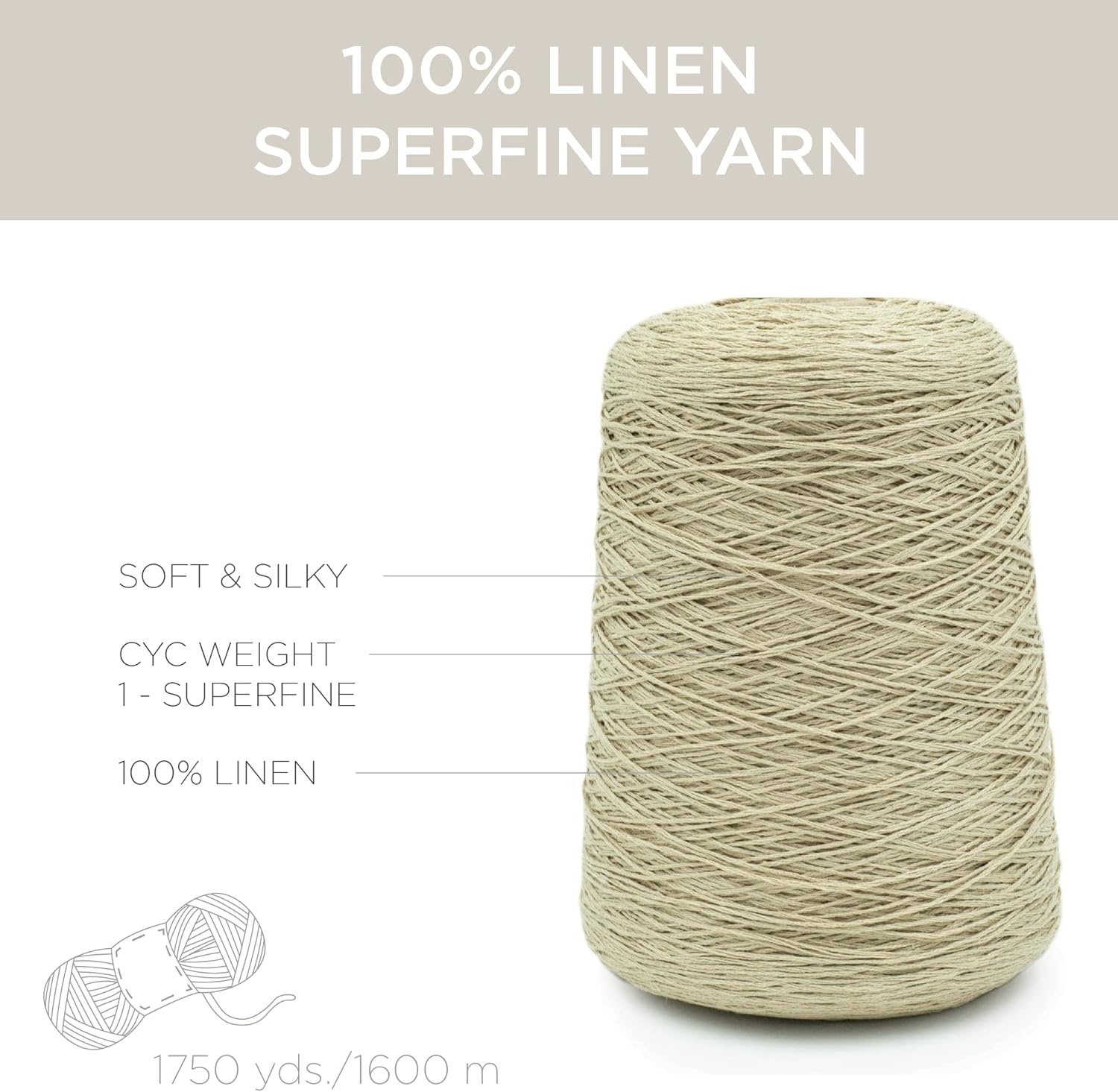 image:imageSilk City Fibers Linen 7 100 Fine Linen Yarn for Machine Knitting Weaving and Crochet Tin 1 Cone Designer Yarn for Premium Garments Soft Shawls and Sport Weight ProjectsFlax