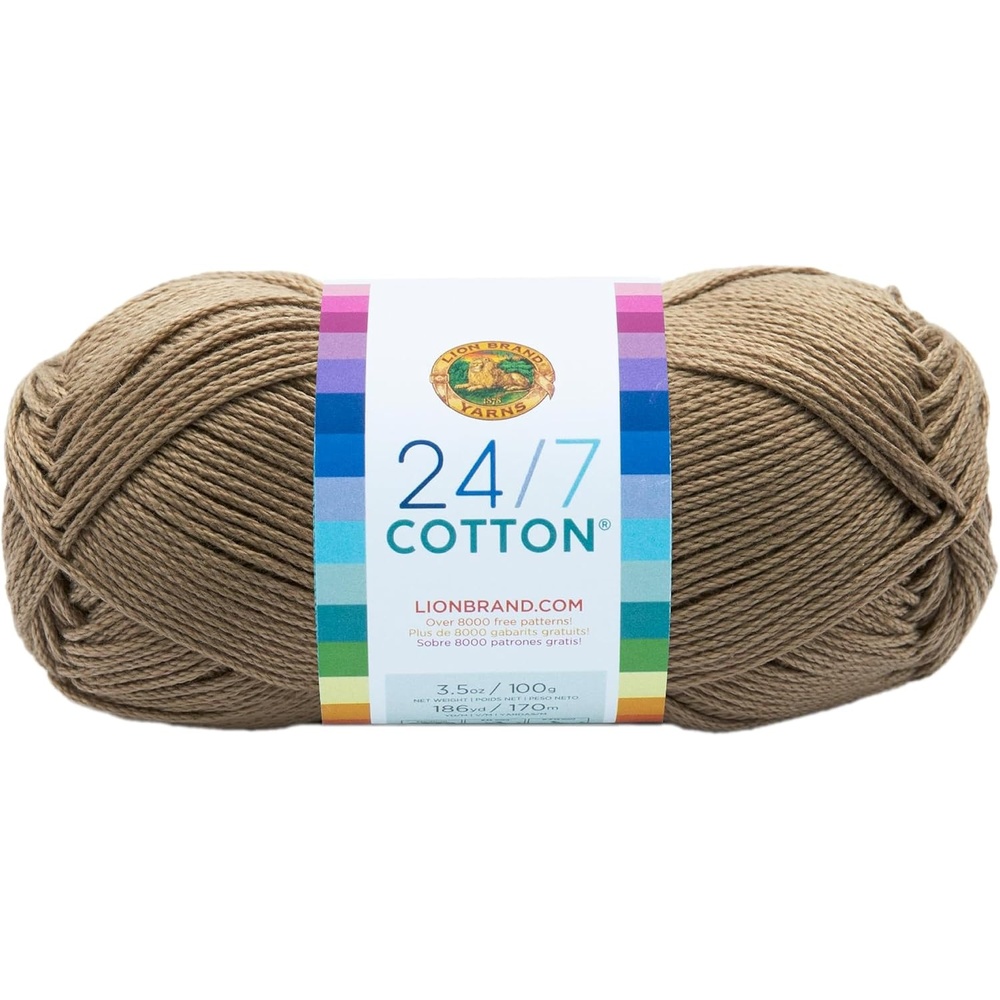 image:imageLion Brand Yarn 247 Cotton Mercerized Lightweight Yarn for Knitting Crochet and Crafts Tea Party 5 Pack Multicolor Pack of Natural Fiber for Breathable Tops Durable Bags and Dish ClothsTaupe