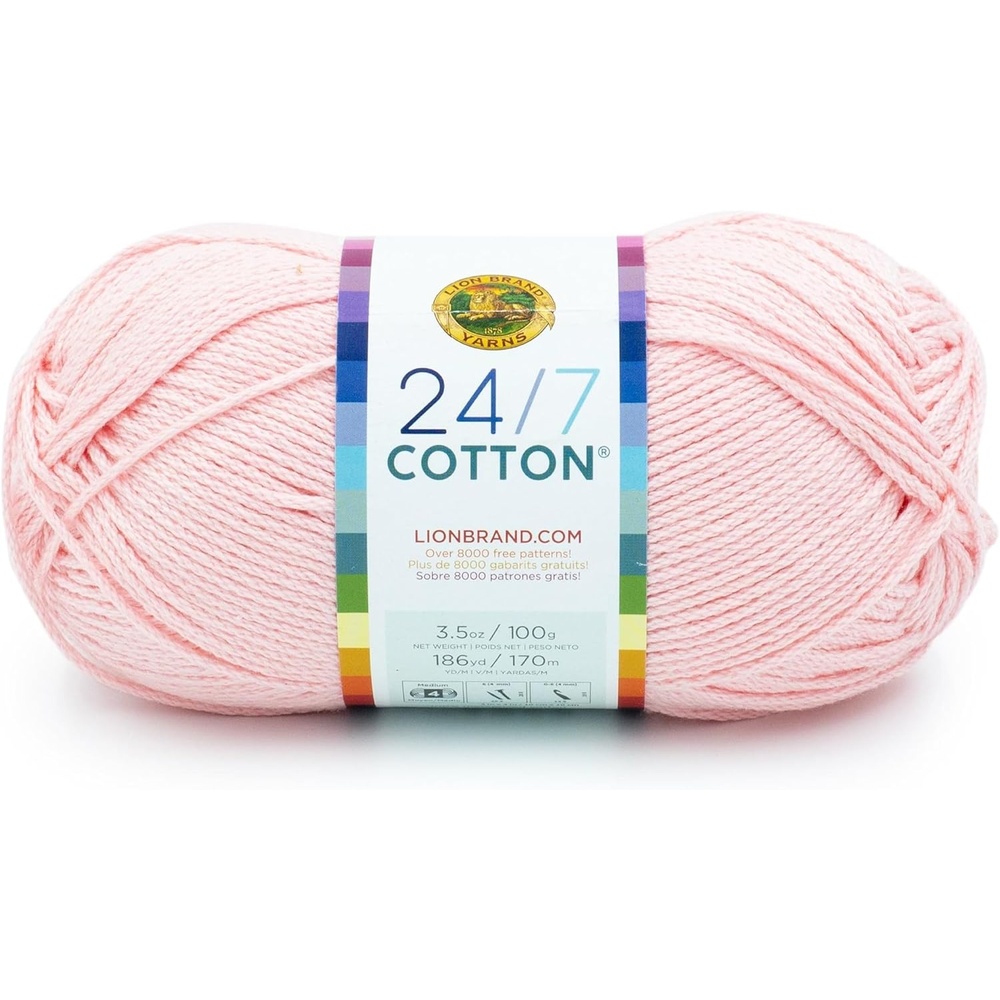 image:imageLion Brand Yarn 247 Cotton Mercerized Lightweight Yarn for Knitting Crochet and Crafts Tea Party 5 Pack Multicolor Pack of Natural Fiber for Breathable Tops Durable Bags and Dish ClothsPink Lemonade