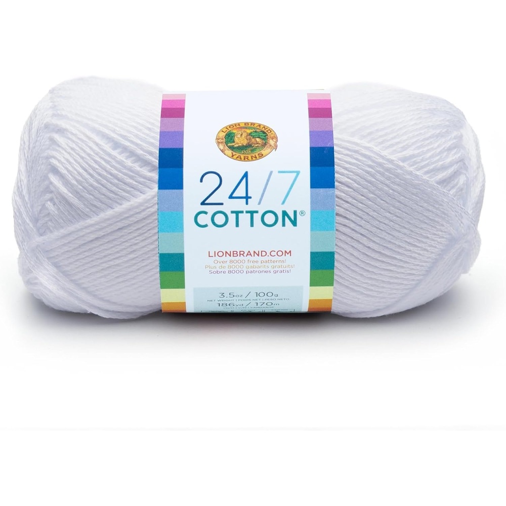 image:imageLion Brand Yarn 247 Cotton Mercerized Lightweight Yarn for Knitting Crochet and Crafts Tea Party 5 Pack Multicolor Pack of Natural Fiber for Breathable Tops Durable Bags and Dish ClothsWhite