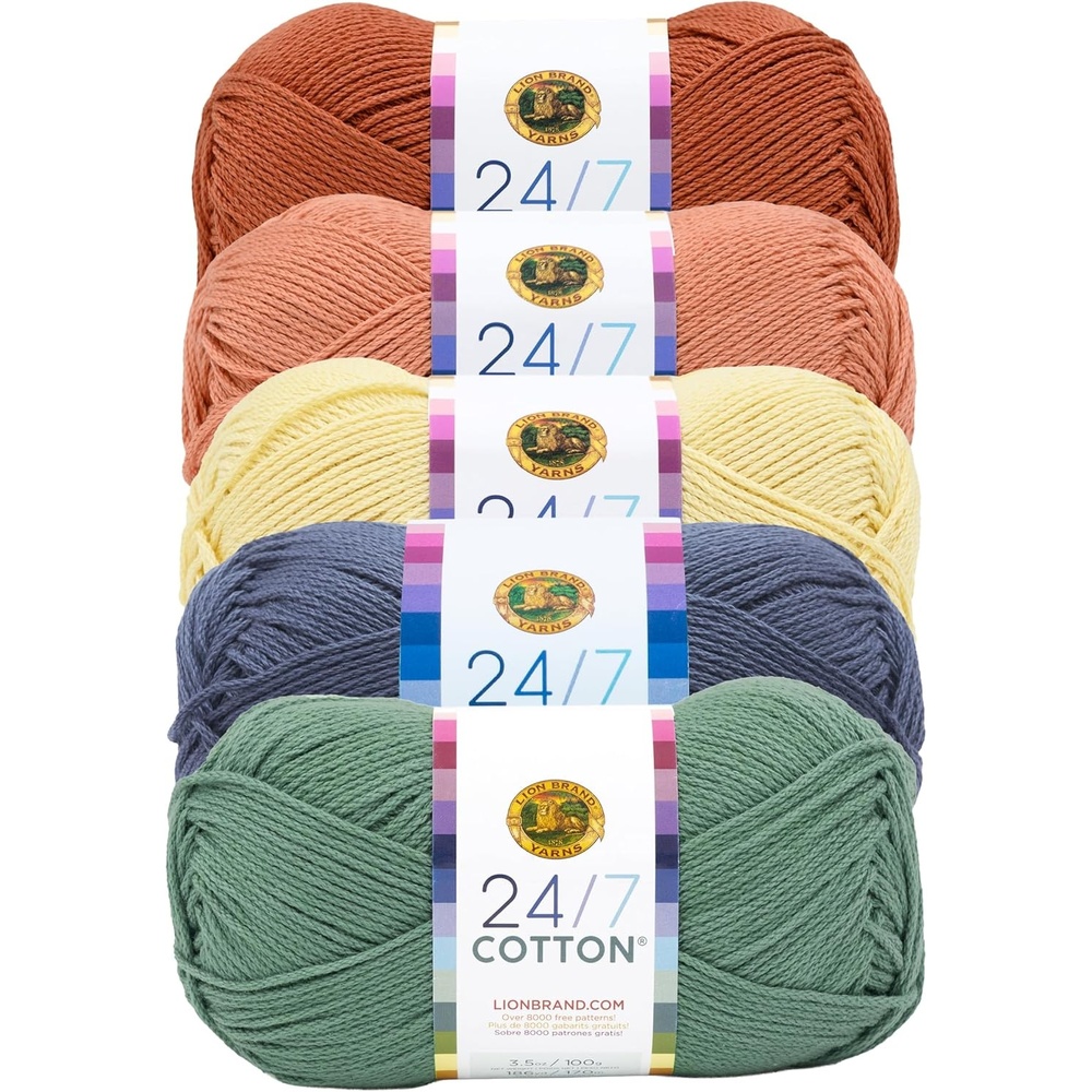 image:imageLion Brand Yarn 247 Cotton Mercerized Lightweight Yarn for Knitting Crochet and Crafts Tea Party 5 Pack Multicolor Pack of Natural Fiber for Breathable Tops Durable Bags and Dish ClothsRodeo
