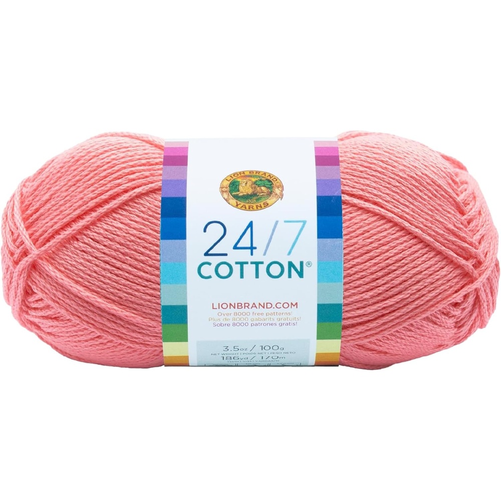 image:imageLion Brand Yarn 247 Cotton Mercerized Lightweight Yarn for Knitting Crochet and Crafts Tea Party 5 Pack Multicolor Pack of Natural Fiber for Breathable Tops Durable Bags and Dish ClothsPink