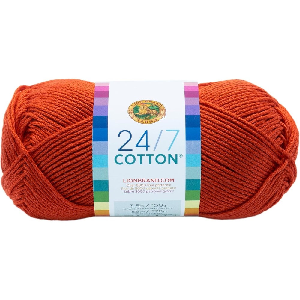 image:imageLion Brand Yarn 247 Cotton Mercerized Lightweight Yarn for Knitting Crochet and Crafts Tea Party 5 Pack Multicolor Pack of Natural Fiber for Breathable Tops Durable Bags and Dish ClothsTangerine