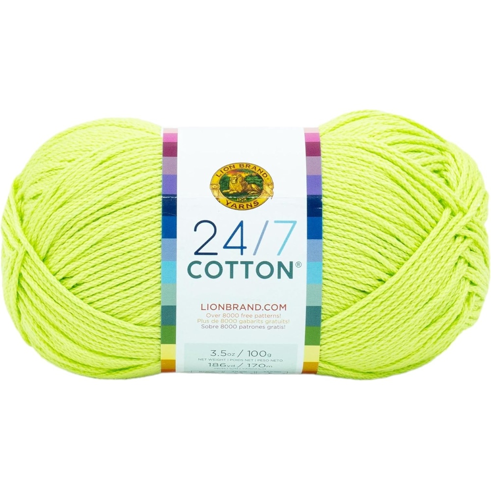 image:imageLion Brand Yarn 247 Cotton Mercerized Lightweight Yarn for Knitting Crochet and Crafts Tea Party 5 Pack Multicolor Pack of Natural Fiber for Breathable Tops Durable Bags and Dish ClothsLime