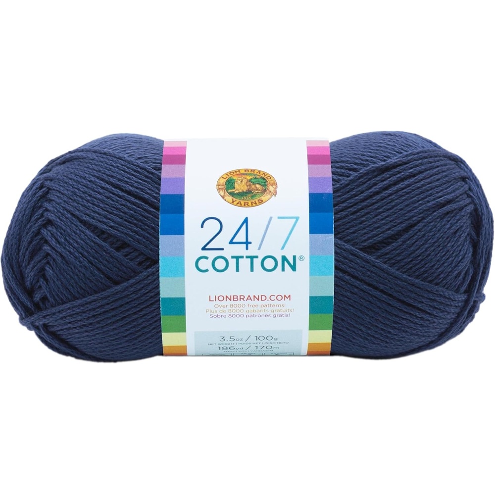 image:imageLion Brand Yarn 247 Cotton Mercerized Lightweight Yarn for Knitting Crochet and Crafts Tea Party 5 Pack Multicolor Pack of Natural Fiber for Breathable Tops Durable Bags and Dish ClothsNavy