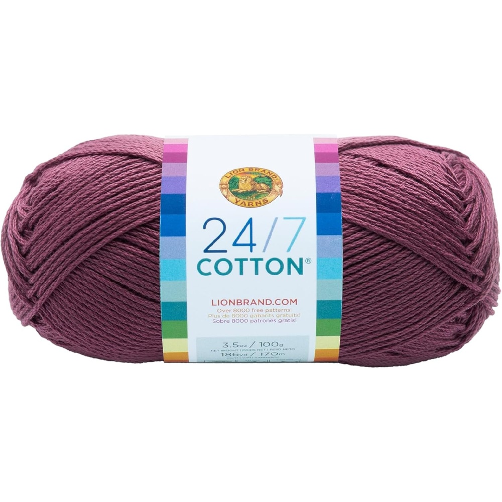 image:imageLion Brand Yarn 247 Cotton Mercerized Lightweight Yarn for Knitting Crochet and Crafts Tea Party 5 Pack Multicolor Pack of Natural Fiber for Breathable Tops Durable Bags and Dish ClothsLilac