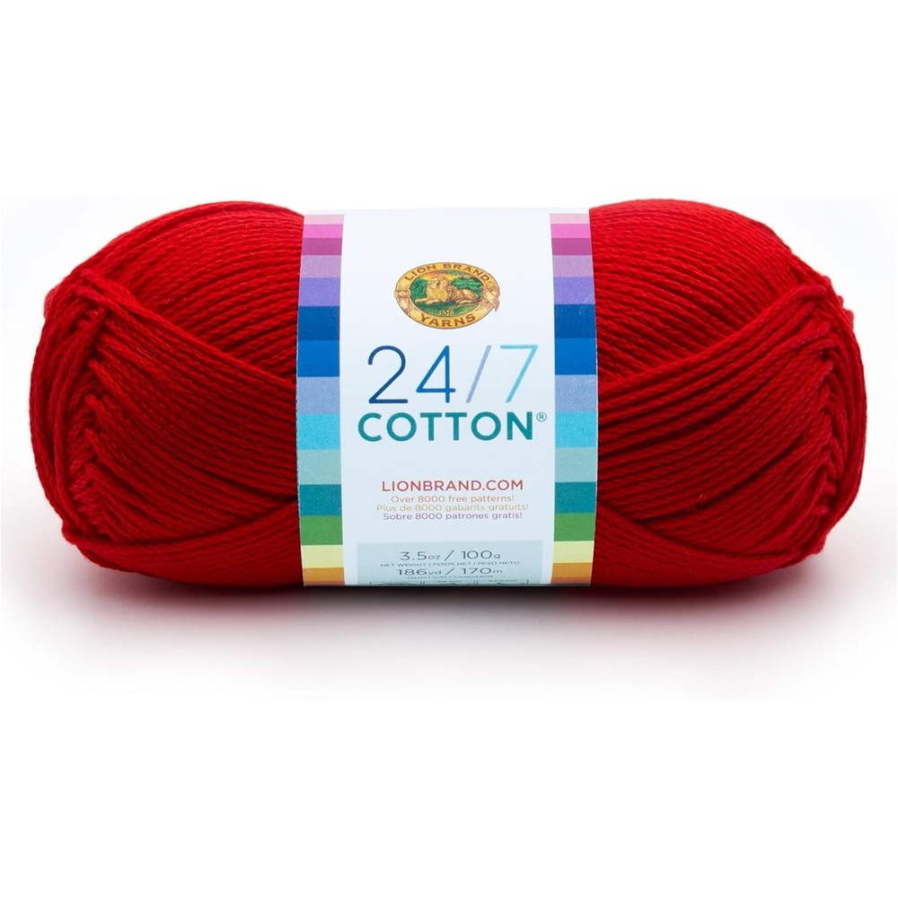 image:imageLion Brand Yarn 247 Cotton Mercerized Lightweight Yarn for Knitting Crochet and Crafts Tea Party 5 Pack Multicolor Pack of Natural Fiber for Breathable Tops Durable Bags and Dish ClothsRed