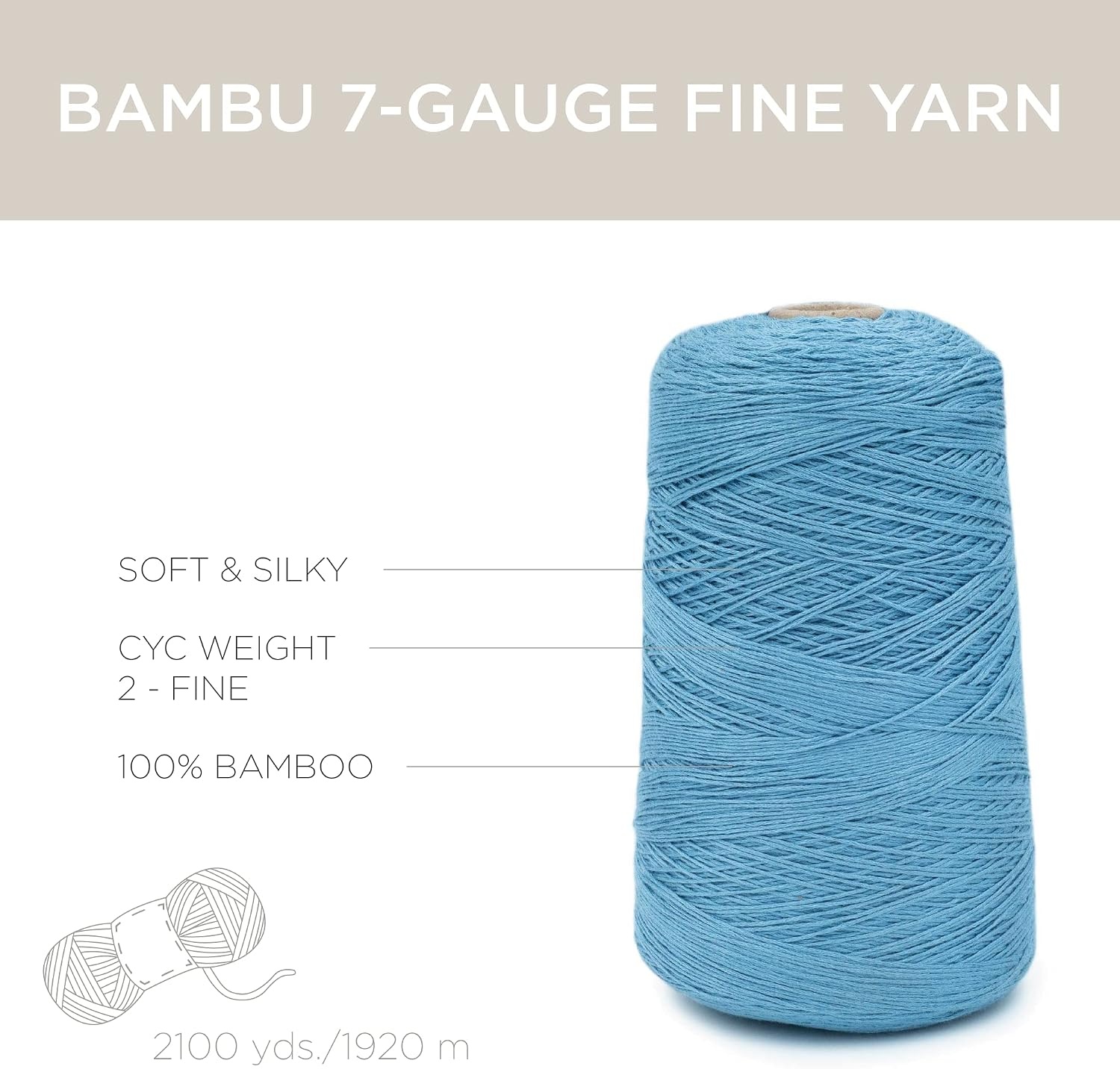 image:imageSilk City Fibers Bambu 7gg 100 Viscose from Bamboo Mint 1 Cone Designer Yarn for Machine Knitting Weaving and Crochet Garments Soft Shawls and Fingering Weight ProjectsBlue Topaz