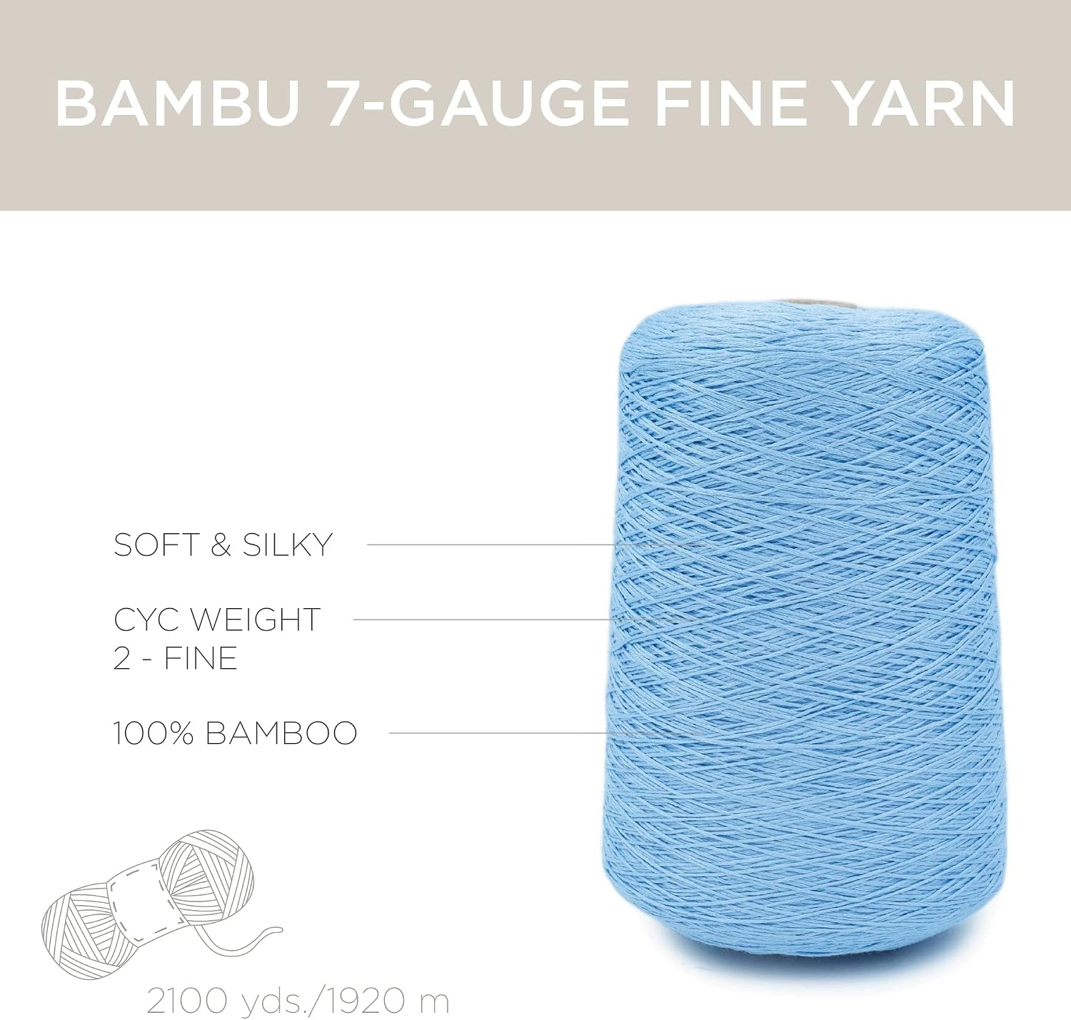 image:imageSilk City Fibers Bambu 7gg 100 Viscose from Bamboo Mint 1 Cone Designer Yarn for Machine Knitting Weaving and Crochet Garments Soft Shawls and Fingering Weight ProjectsSky