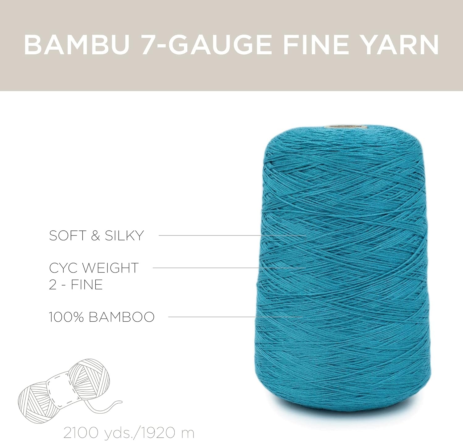 image:imageSilk City Fibers Bambu 7gg 100 Viscose from Bamboo Mint 1 Cone Designer Yarn for Machine Knitting Weaving and Crochet Garments Soft Shawls and Fingering Weight ProjectsBlue Fin