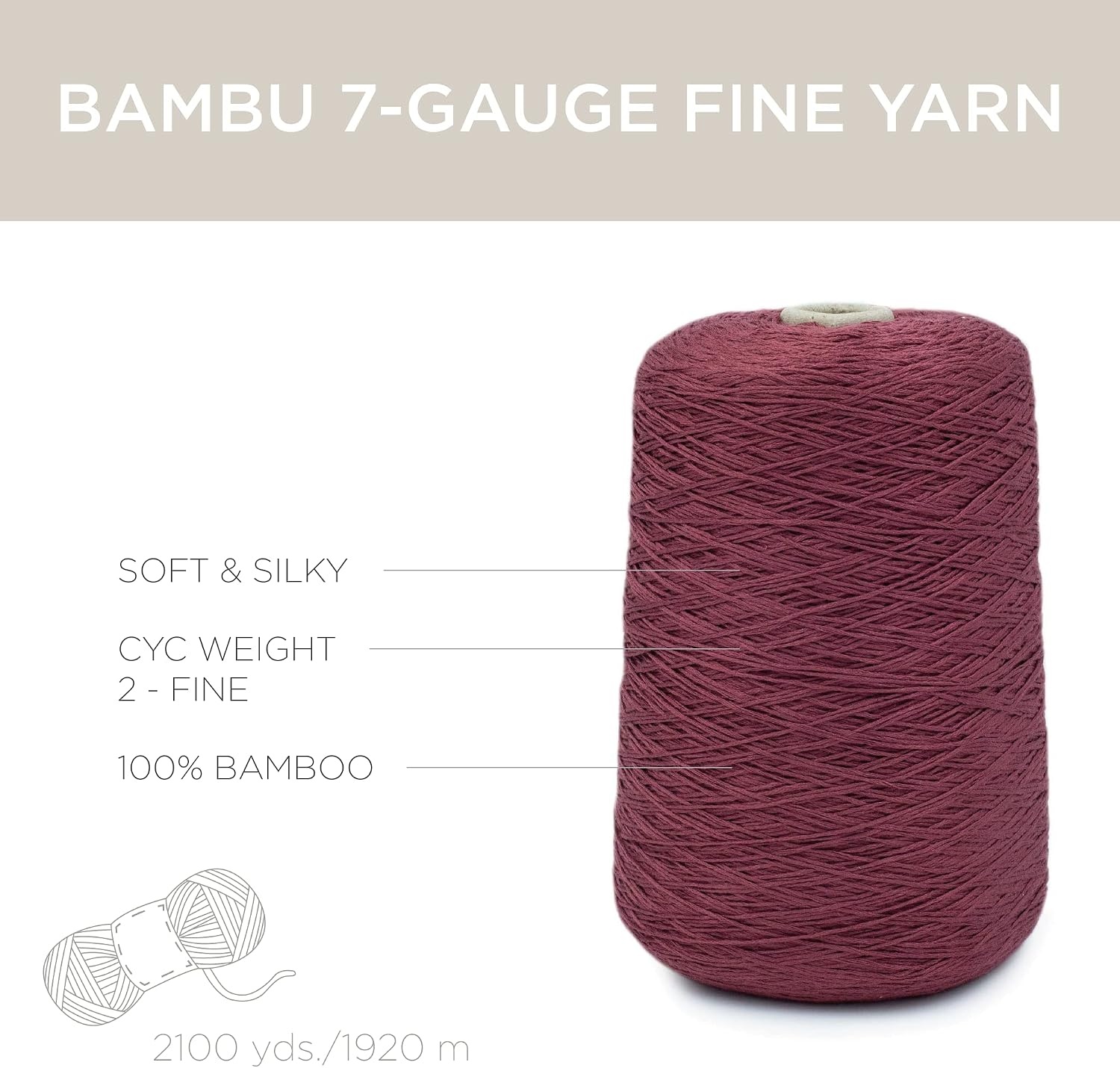 image:imageSilk City Fibers Bambu 7gg 100 Viscose from Bamboo Mint 1 Cone Designer Yarn for Machine Knitting Weaving and Crochet Garments Soft Shawls and Fingering Weight ProjectsDubonnet