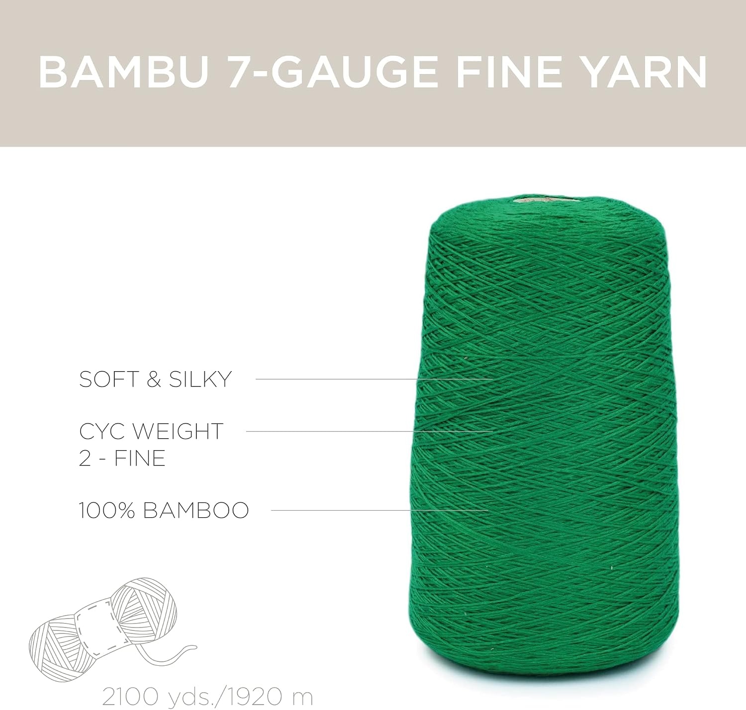 image:imageSilk City Fibers Bambu 7gg 100 Viscose from Bamboo Mint 1 Cone Designer Yarn for Machine Knitting Weaving and Crochet Garments Soft Shawls and Fingering Weight ProjectsShamrock