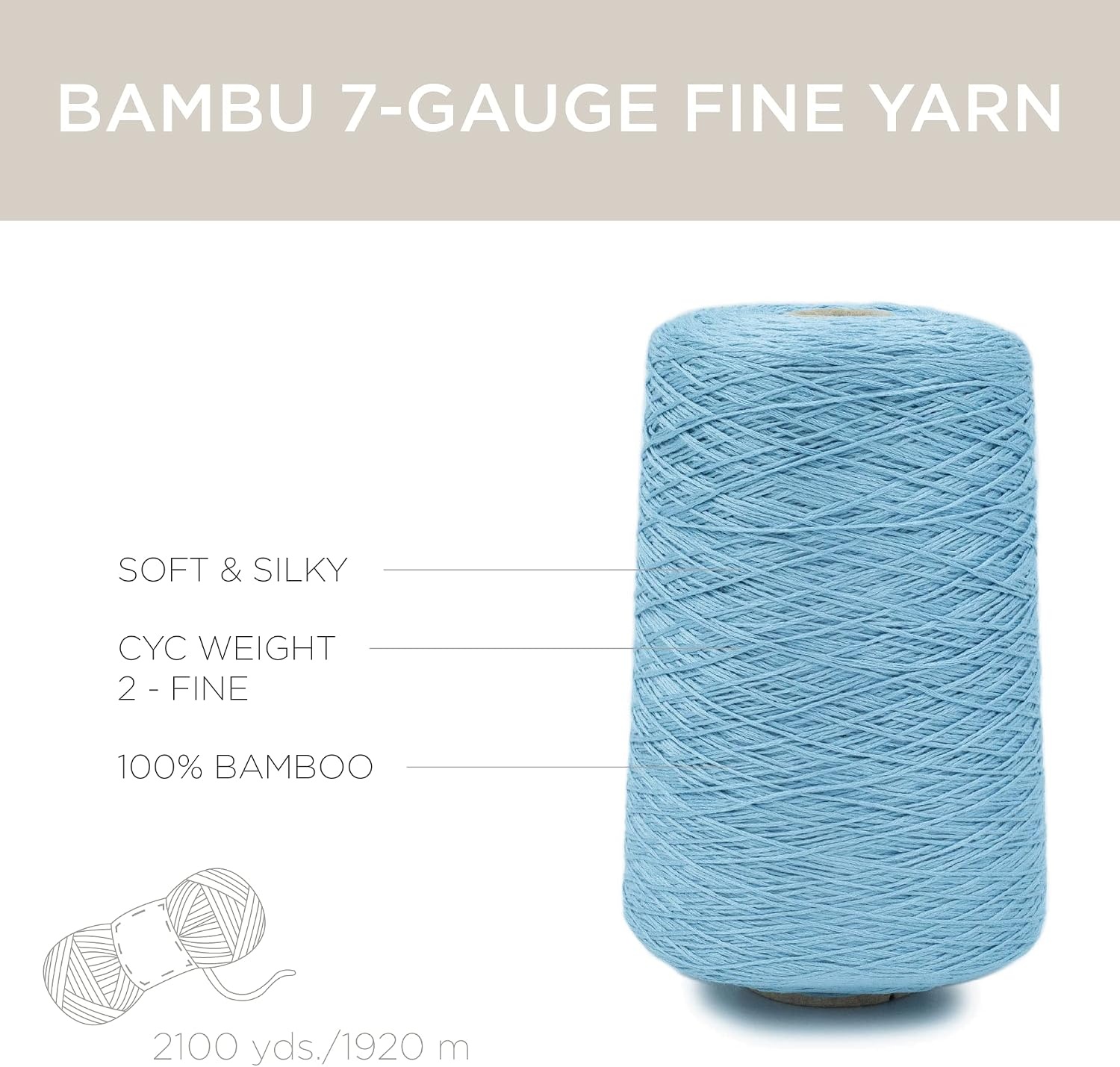 image:imageSilk City Fibers Bambu 7gg 100 Viscose from Bamboo Mint 1 Cone Designer Yarn for Machine Knitting Weaving and Crochet Garments Soft Shawls and Fingering Weight ProjectsBlue Mist