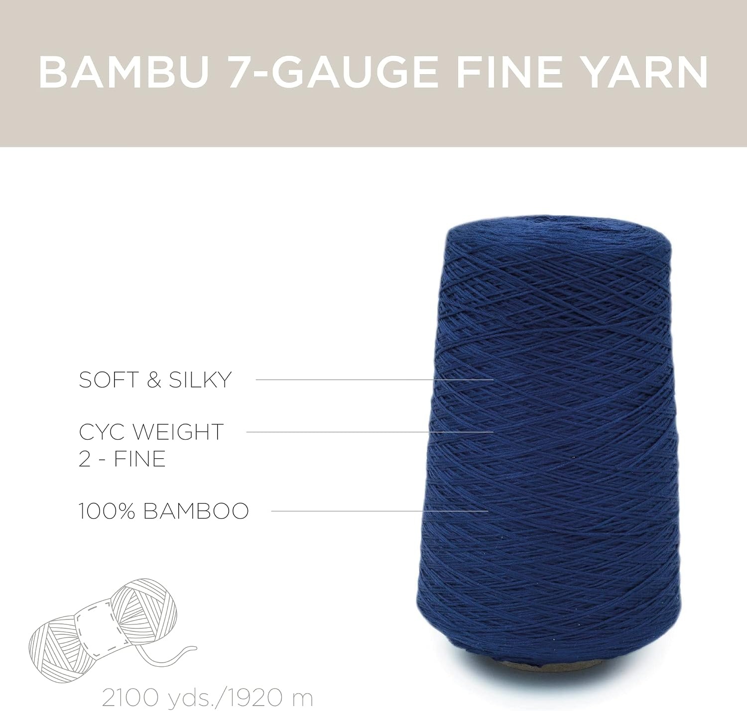image:imageSilk City Fibers Bambu 7gg 100 Viscose from Bamboo Mint 1 Cone Designer Yarn for Machine Knitting Weaving and Crochet Garments Soft Shawls and Fingering Weight ProjectsNavy