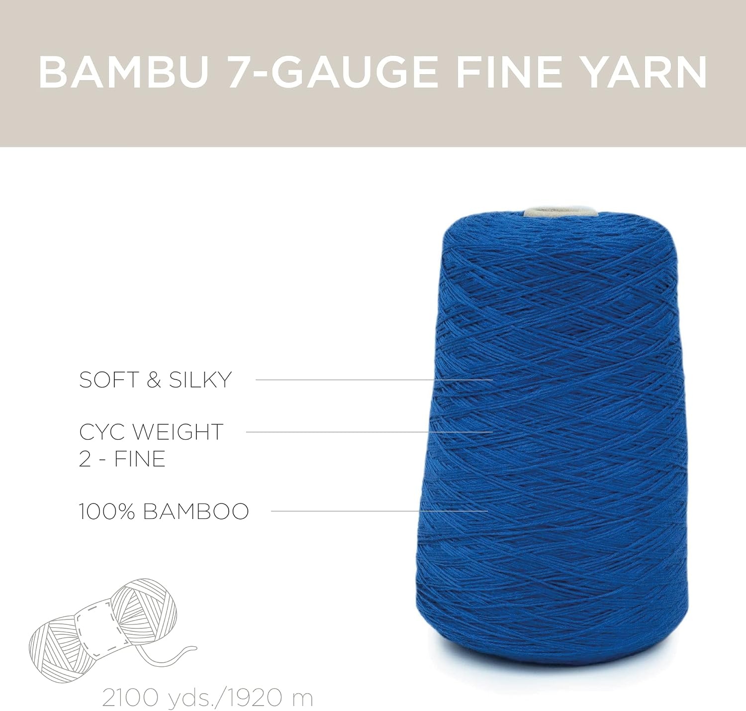 image:imageSilk City Fibers Bambu 7gg 100 Viscose from Bamboo Mint 1 Cone Designer Yarn for Machine Knitting Weaving and Crochet Garments Soft Shawls and Fingering Weight ProjectsEmperor Blue