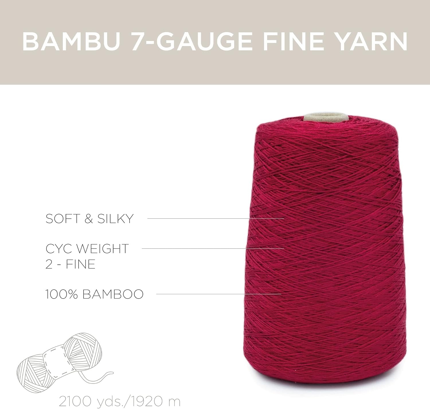 image:imageSilk City Fibers Bambu 7gg 100 Viscose from Bamboo Mint 1 Cone Designer Yarn for Machine Knitting Weaving and Crochet Garments Soft Shawls and Fingering Weight ProjectsChina Red
