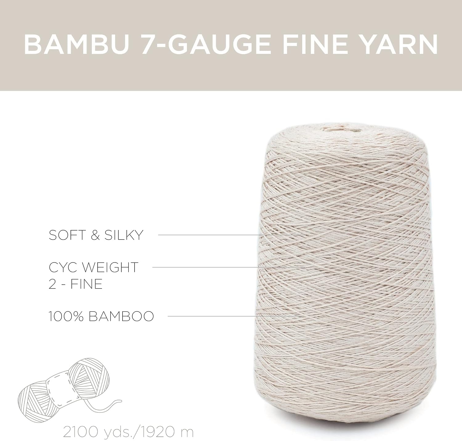 image:imageSilk City Fibers Bambu 7gg 100 Viscose from Bamboo Mint 1 Cone Designer Yarn for Machine Knitting Weaving and Crochet Garments Soft Shawls and Fingering Weight ProjectsSand