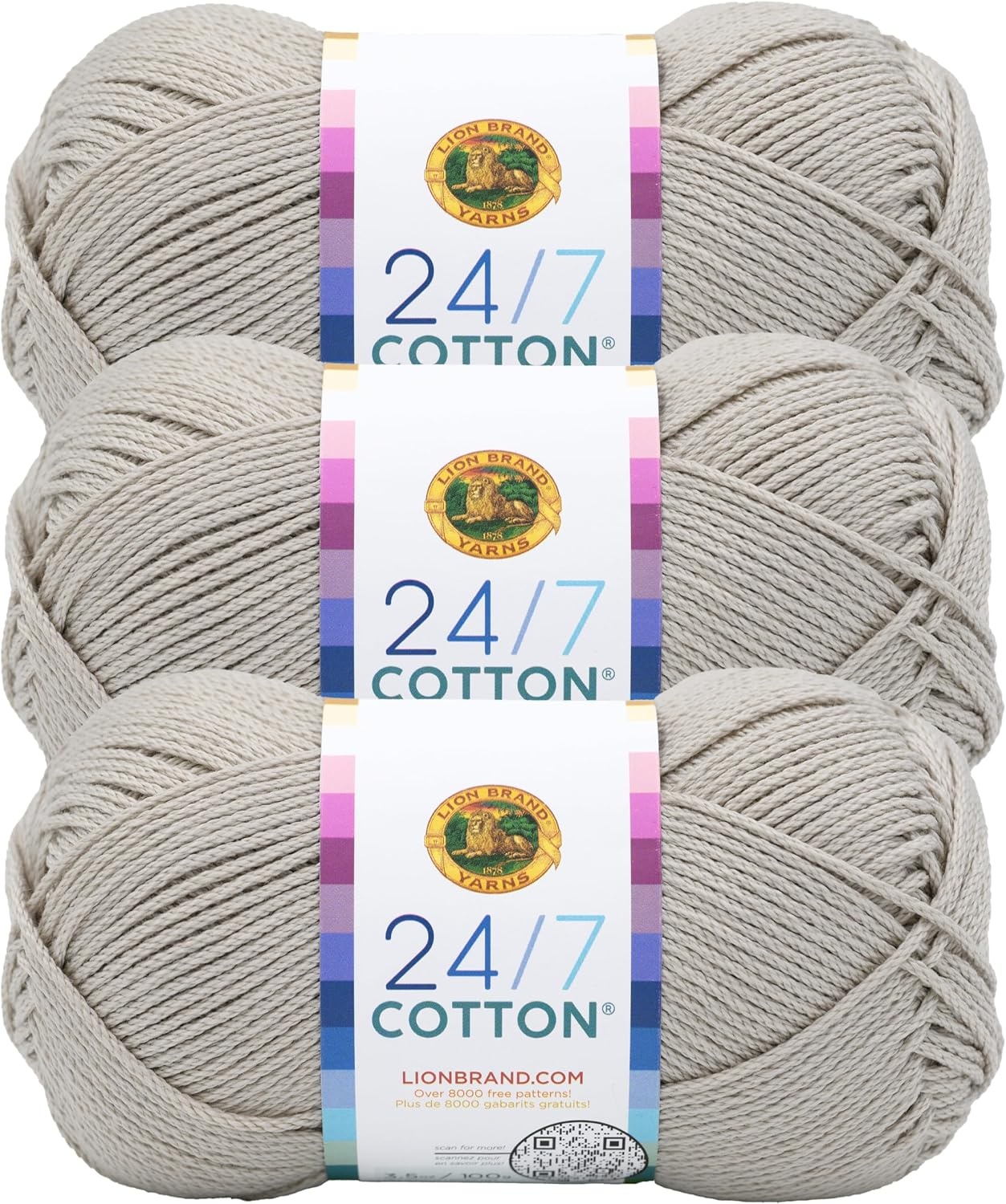 image:imageLion Brand Yarn 247 Cotton Mercerized Lightweight Yarn for Knitting Crochet and Crafts Beachcomber 5 Pack Multicolor Pack of Natural Fiber for Breathable Tops Durable Bags and Dish ClothsLinen