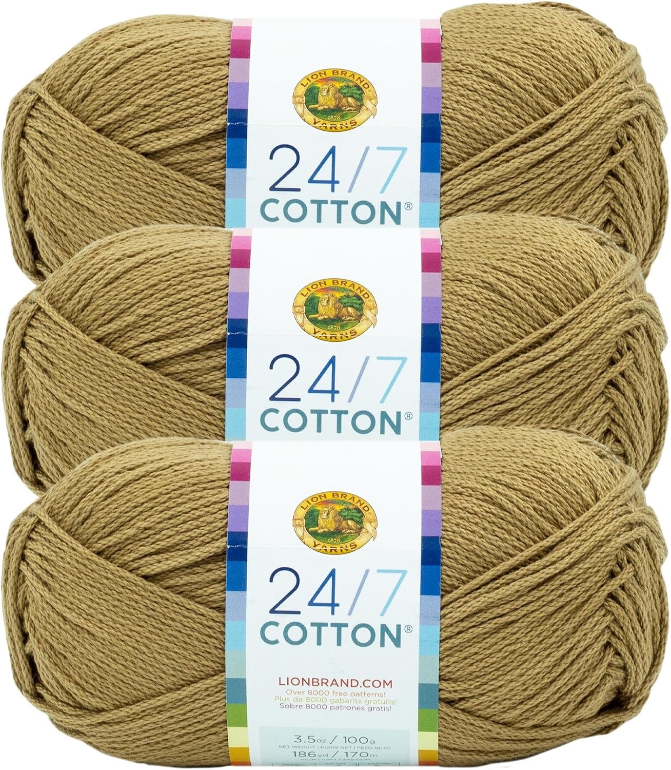 image:imageLion Brand Yarn 247 Cotton Mercerized Lightweight Yarn for Knitting Crochet and Crafts Beachcomber 5 Pack Multicolor Pack of Natural Fiber for Breathable Tops Durable Bags and Dish ClothsHay Bale