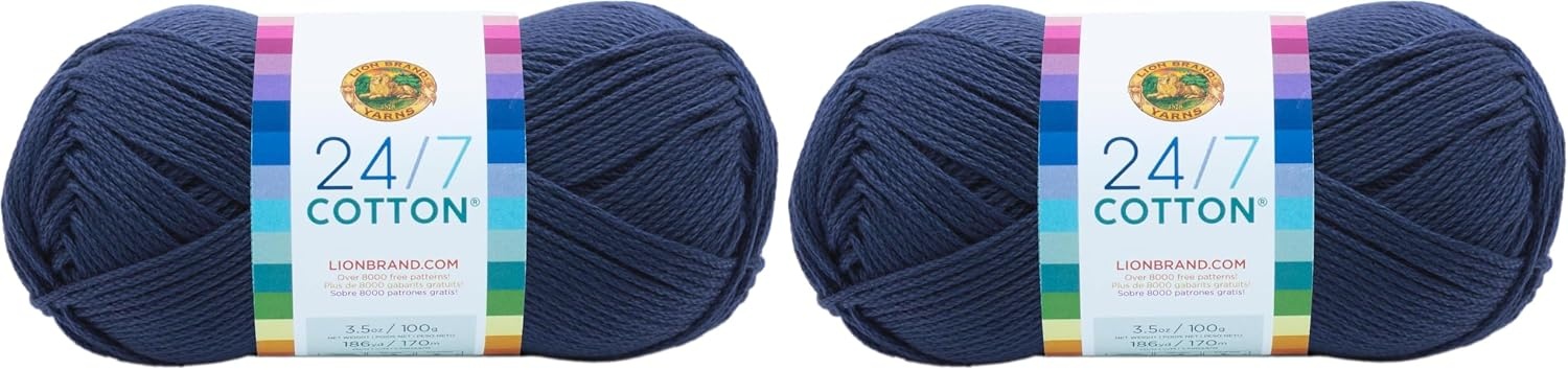 image:imageLion Brand Yarn 247 Cotton Mercerized Lightweight Yarn for Knitting Crochet and Crafts Beachcomber 5 Pack Multicolor Pack of Natural Fiber for Breathable Tops Durable Bags and Dish ClothsNavy