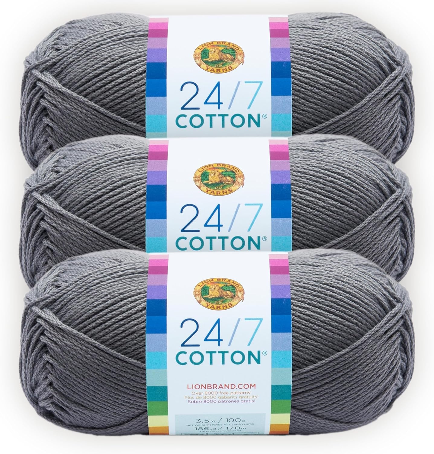 image:imageLion Brand Yarn 247 Cotton Mercerized Lightweight Yarn for Knitting Crochet and Crafts Beachcomber 5 Pack Multicolor Pack of Natural Fiber for Breathable Tops Durable Bags and Dish ClothsSilver