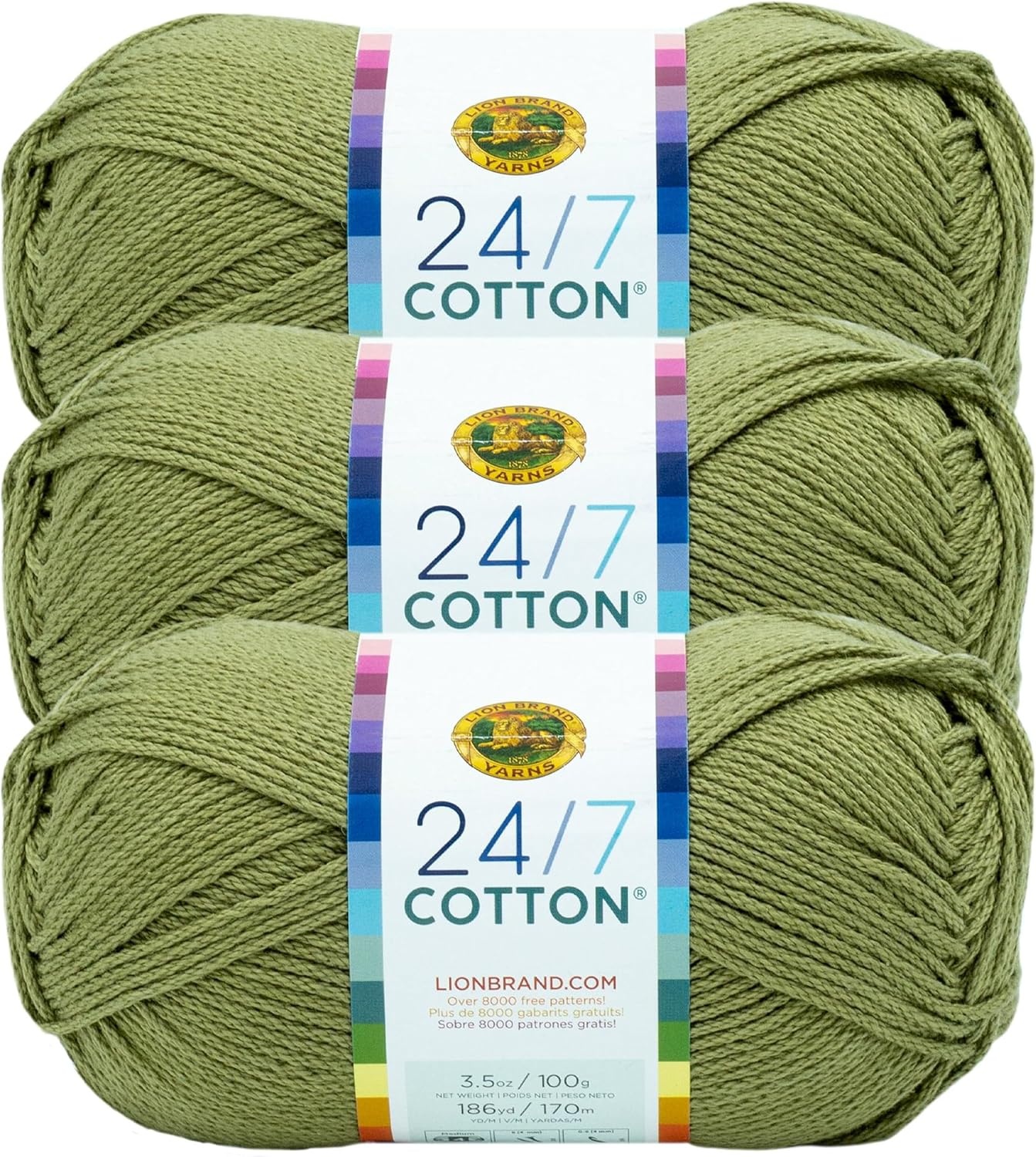 image:imageLion Brand Yarn 247 Cotton Mercerized Lightweight Yarn for Knitting Crochet and Crafts Beachcomber 5 Pack Multicolor Pack of Natural Fiber for Breathable Tops Durable Bags and Dish ClothsBay Leaf