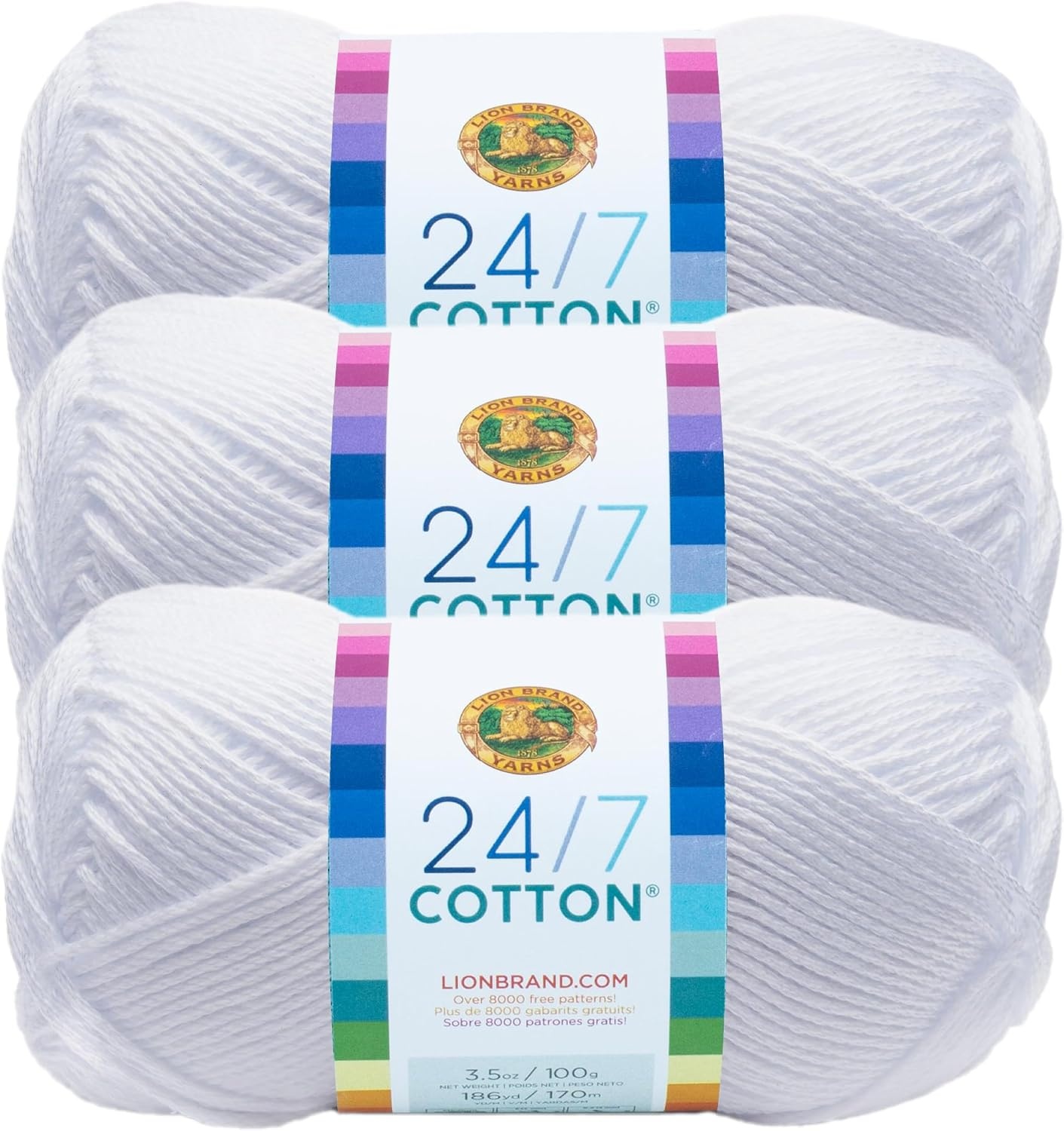 image:imageLion Brand Yarn 247 Cotton Mercerized Lightweight Yarn for Knitting Crochet and Crafts Beachcomber 5 Pack Multicolor Pack of Natural Fiber for Breathable Tops Durable Bags and Dish ClothsWhite