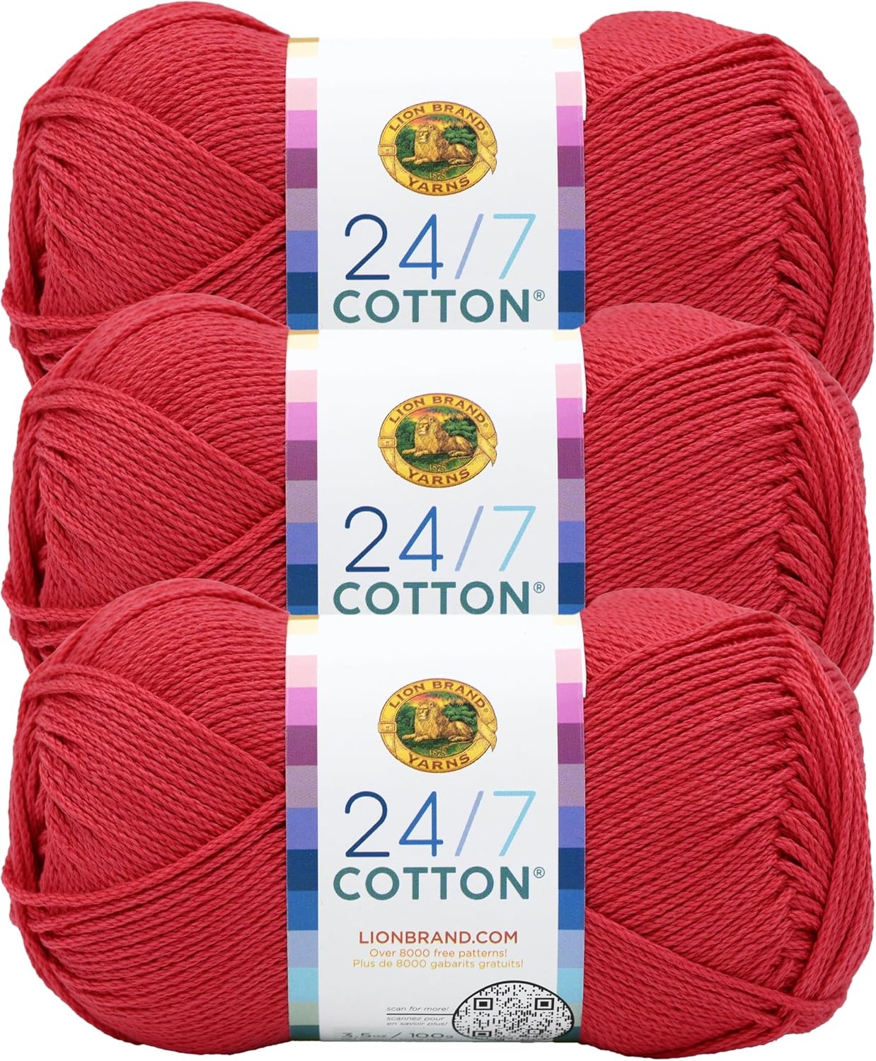 image:imageLion Brand Yarn 247 Cotton Mercerized Lightweight Yarn for Knitting Crochet and Crafts Beachcomber 5 Pack Multicolor Pack of Natural Fiber for Breathable Tops Durable Bags and Dish ClothsCherry Pop